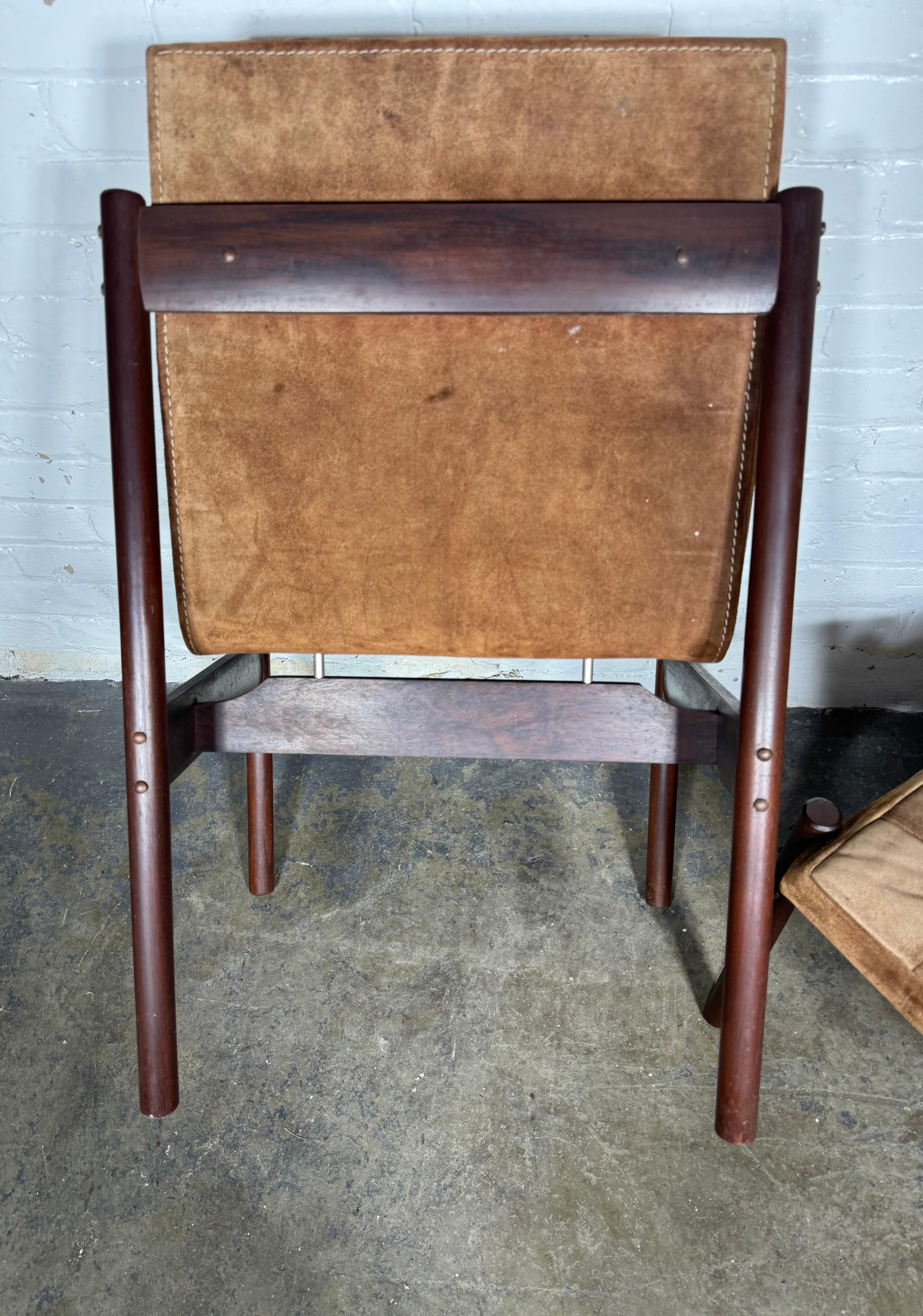 Set Six Rosewood and Suede Dining Chairs by Percival Lafer / Brazil / Modernist For Sale 2