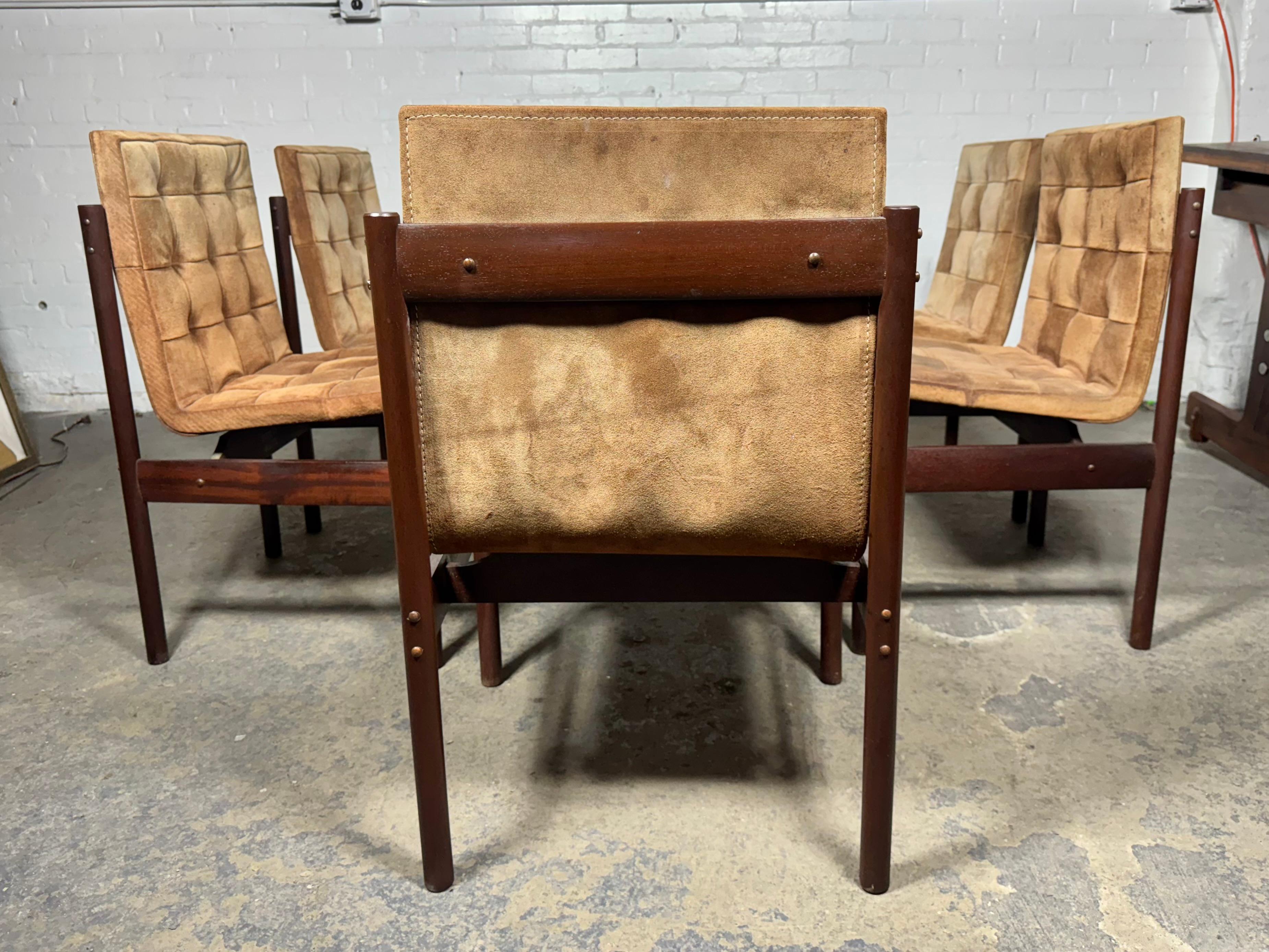 Set Six Rosewood and Suede Dining Chairs by Percival Lafer / Brazil / Modernist For Sale 3