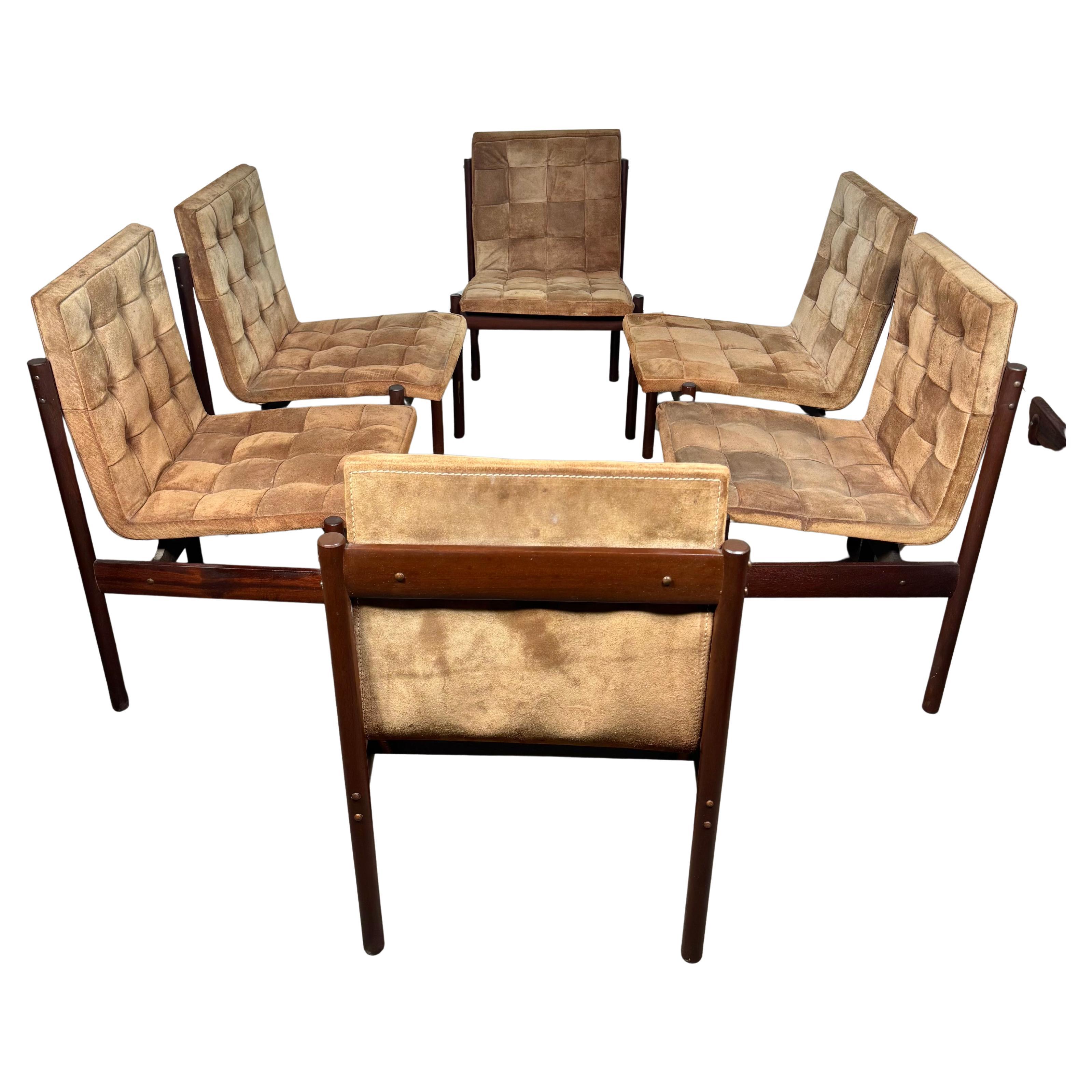 Set Six Rosewood and Suede Dining Chairs by Percival Lafer / Brazil / Modernist