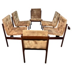 Set Six Rosewood and Suede Dining Chairs by Percival Lafer / Brazil / Modernist