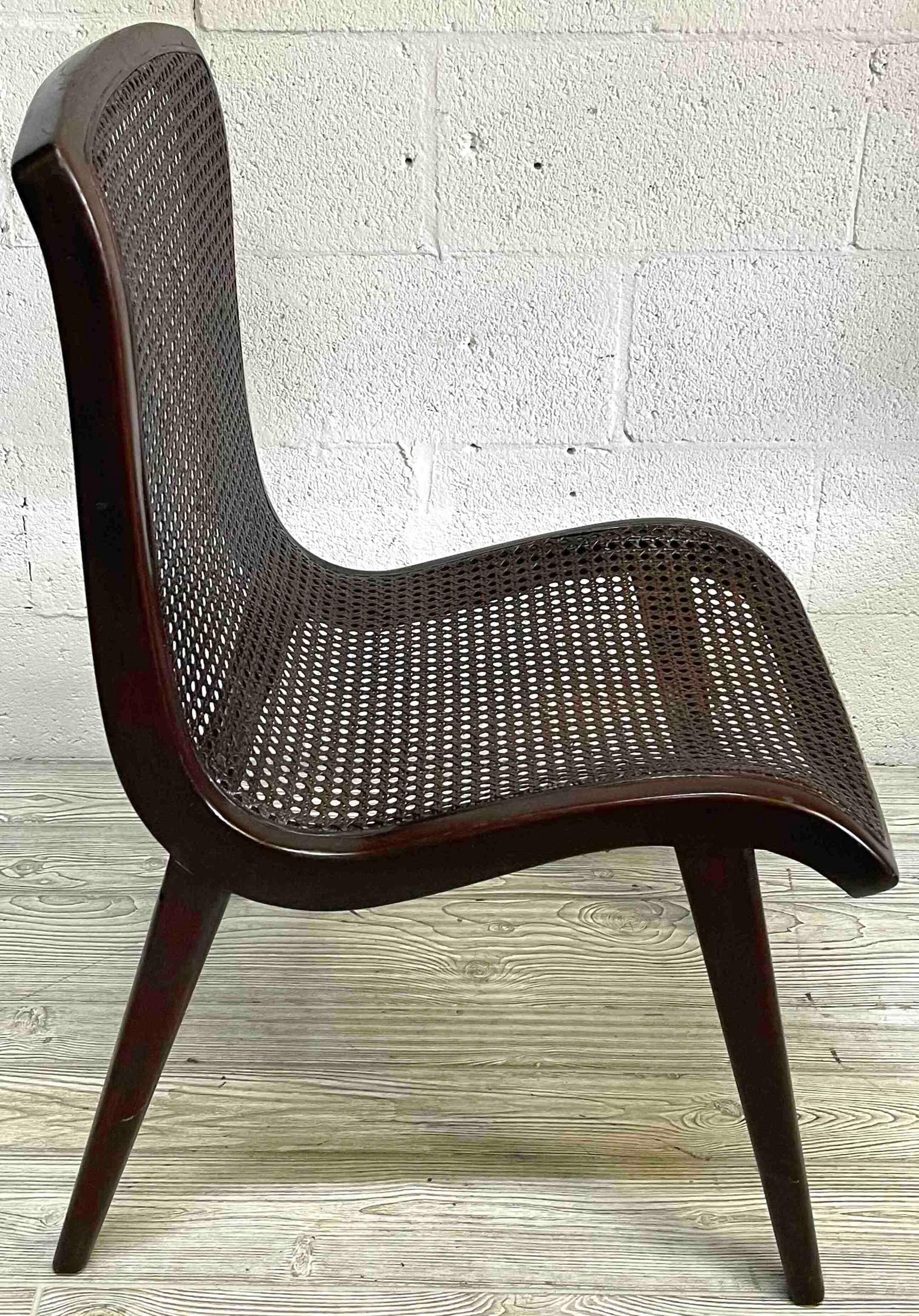 Set Six Sleek French Modern Cantilever Woven Cane Dining Chairs For Sale 3