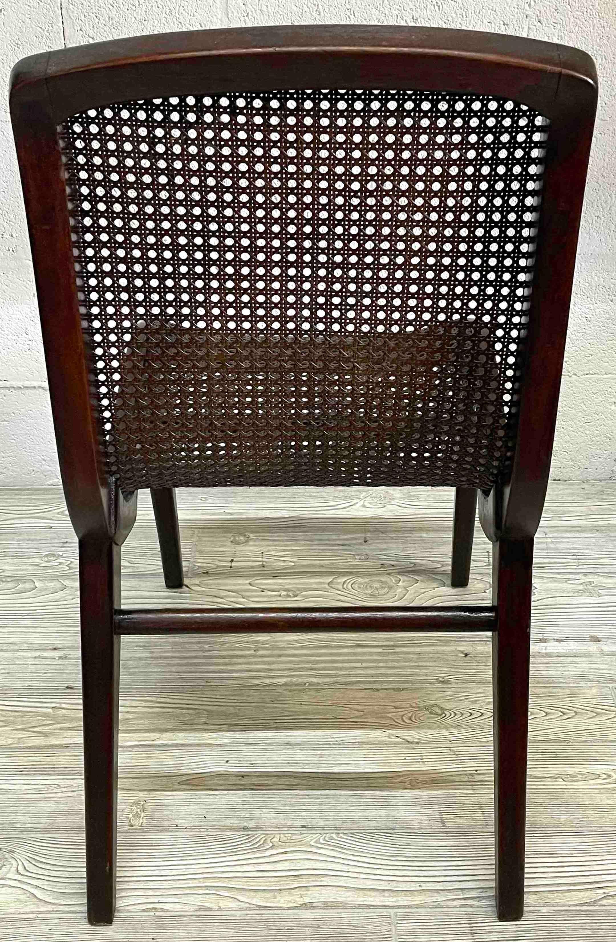 Set Six Sleek French Modern Cantilever Woven Cane Dining Chairs For Sale 4