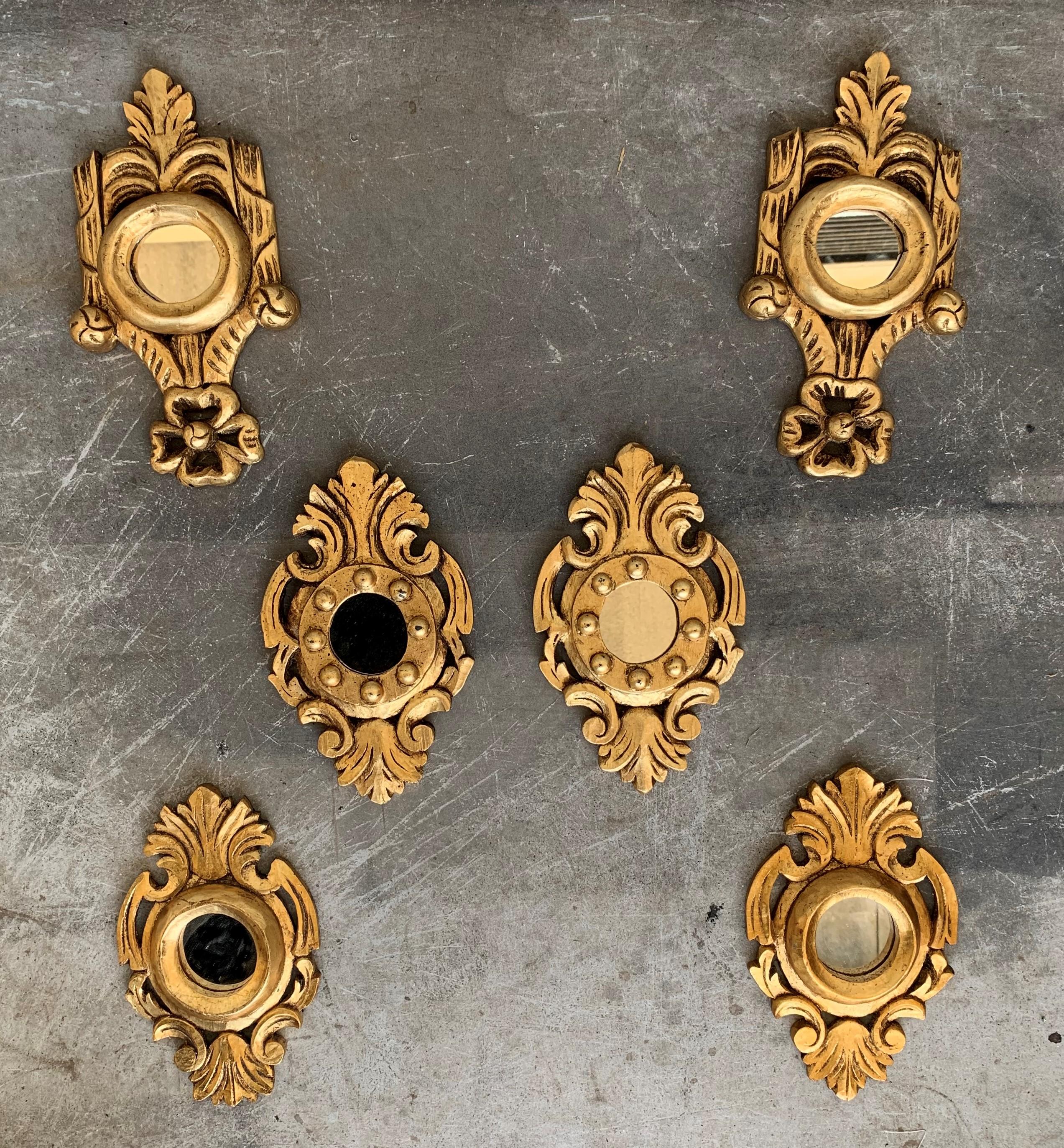 Set of Six Spanish 1920s Rococo Style Carved Gold Leaf Giltwood Mirrors In Good Condition In Miami, FL