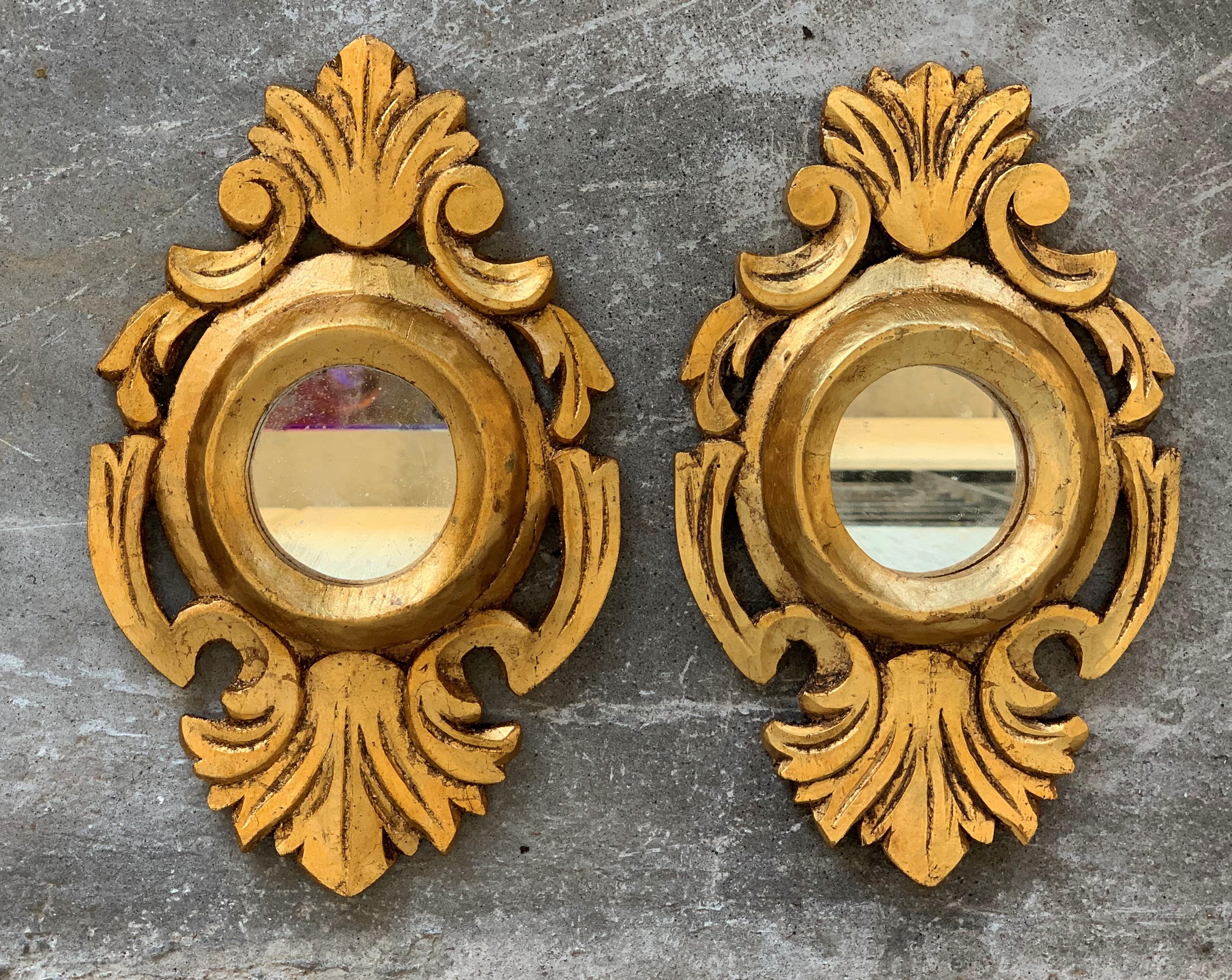 Set of Six Spanish 1920s Rococo Style Carved Gold Leaf Giltwood Mirrors 1