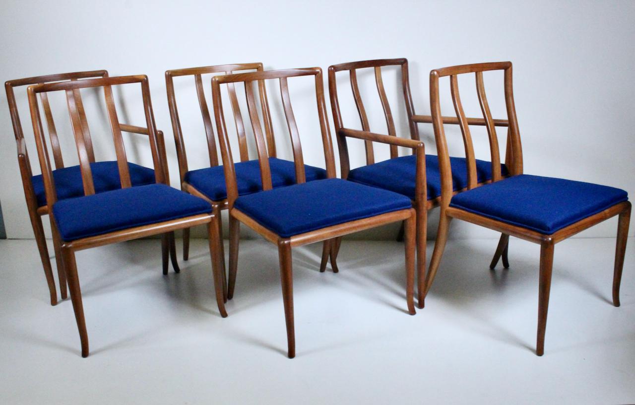 Set of 6 T. H. Robsjohn Gibbings for Widdicomb Sabre Walnut Dining Chairs, 1950s For Sale 8