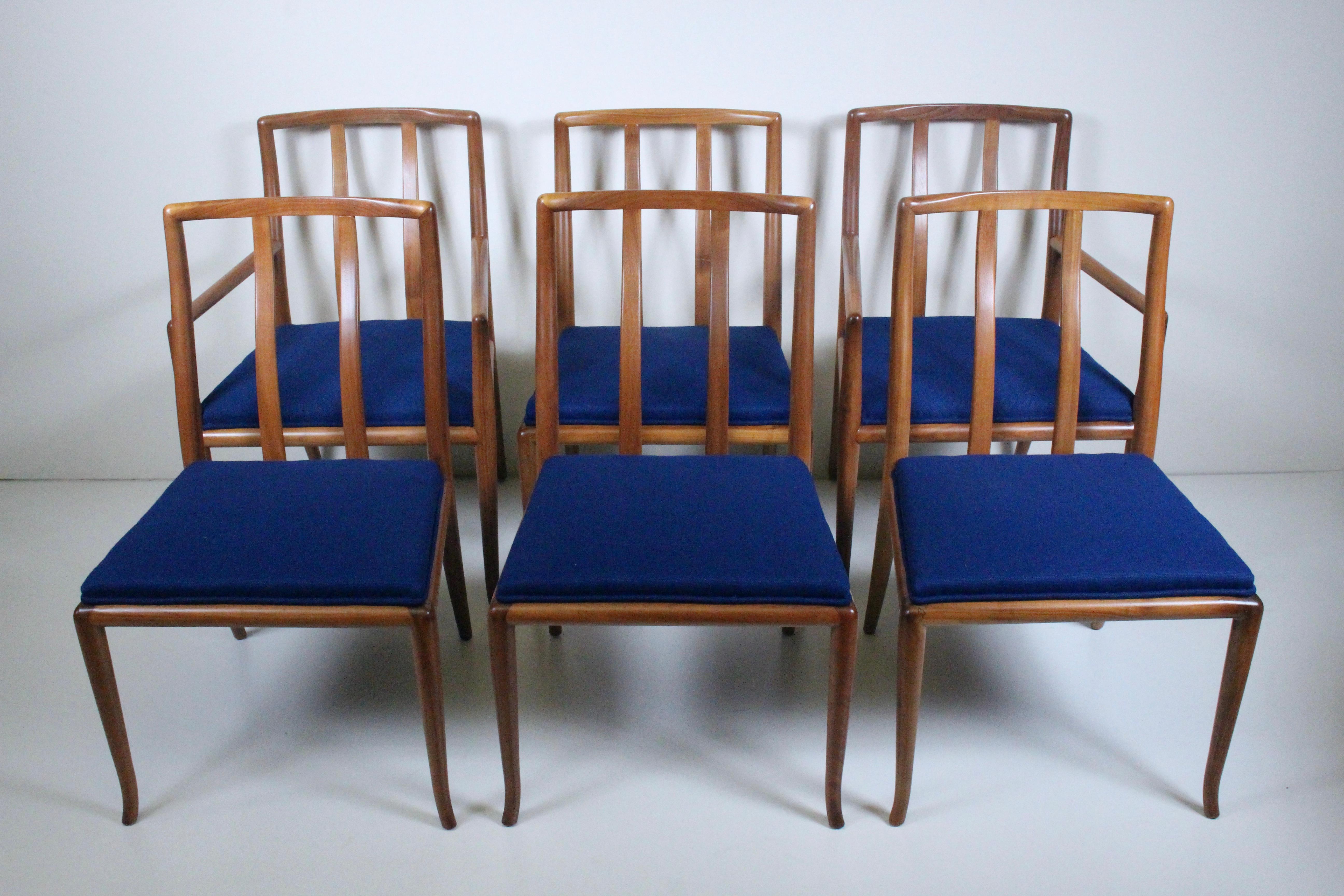 Set Six T. H. Robsjohn Gibbings for Widdicomb Sabre Walnut Dining Chairs, 1950's 9