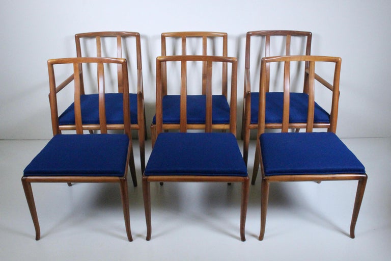 Set Six T. H. Robsjohn Gibbings for Widdicomb Sabre Walnut Dining Chairs, 1950's For Sale 9