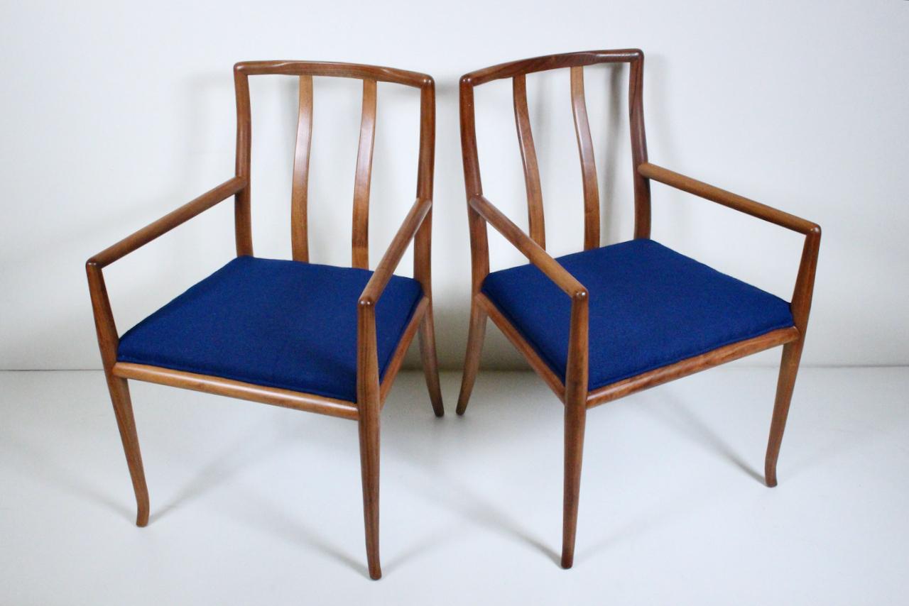 Set Six T. H. Robsjohn Gibbings for Widdicomb Sabre Walnut Dining Chairs, 1950's For Sale 12