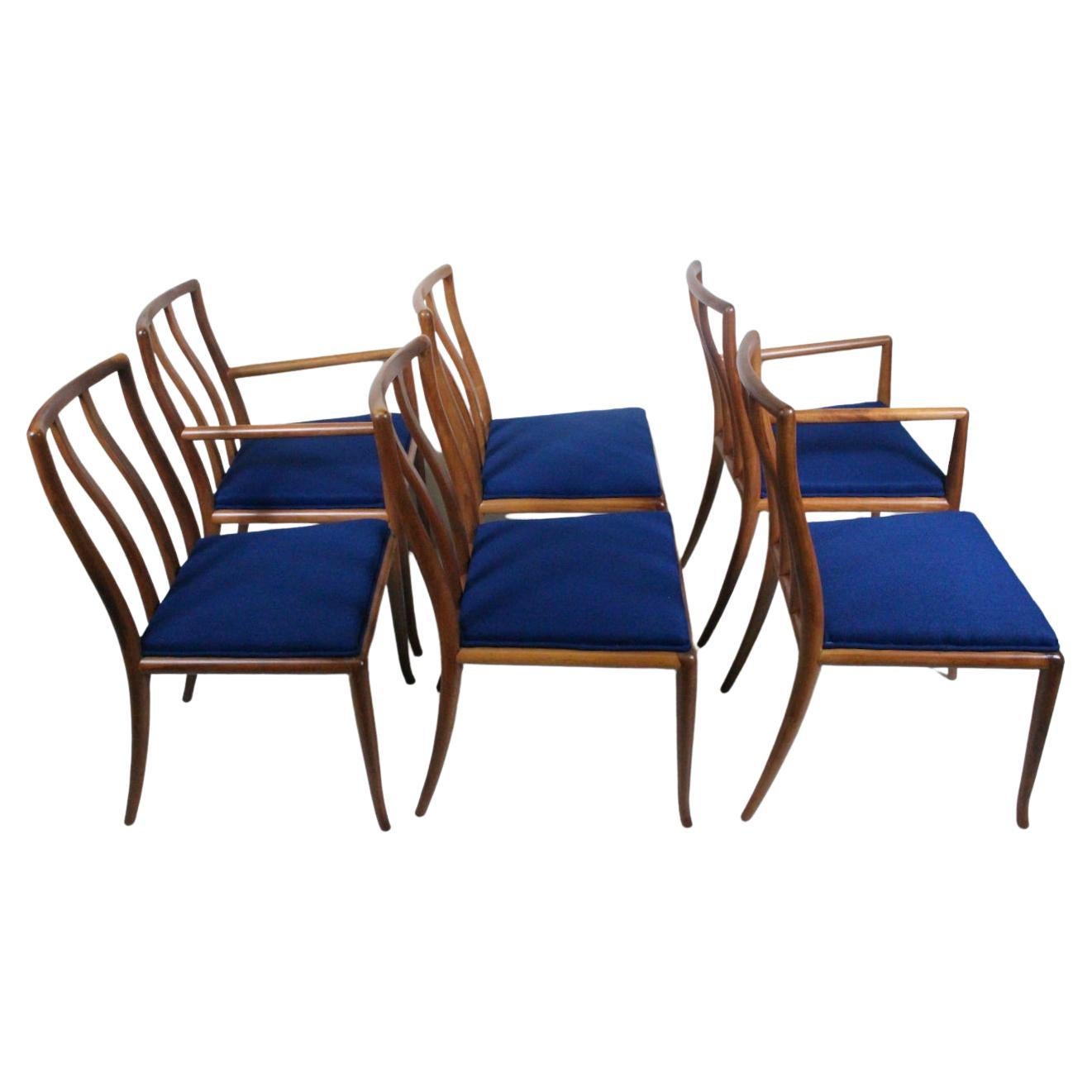Set Six T. H. Robsjohn Gibbings for Widdicomb Sabre Walnut Dining Chairs, 1950's For Sale 13