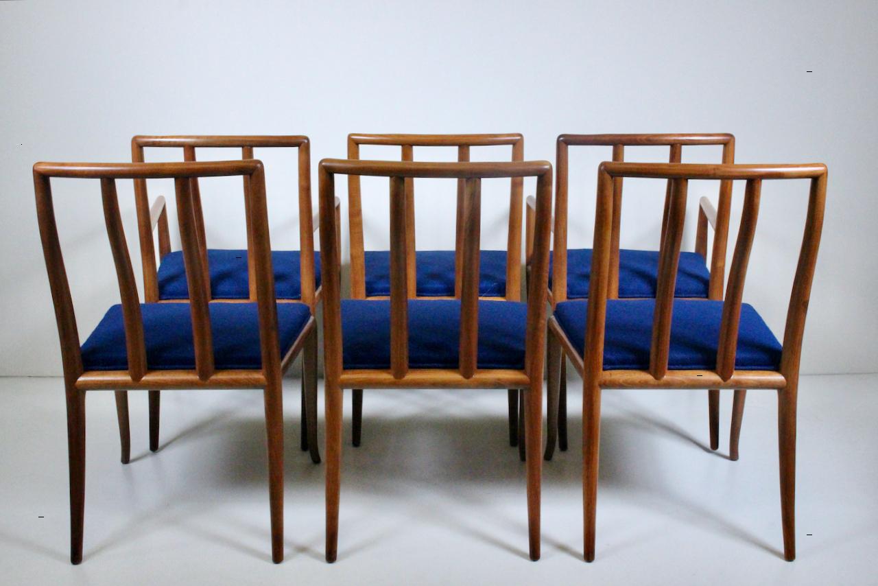 Mid-Century Modern Set of 6 T. H. Robsjohn Gibbings for Widdicomb Sabre Walnut Dining Chairs, 1950s For Sale