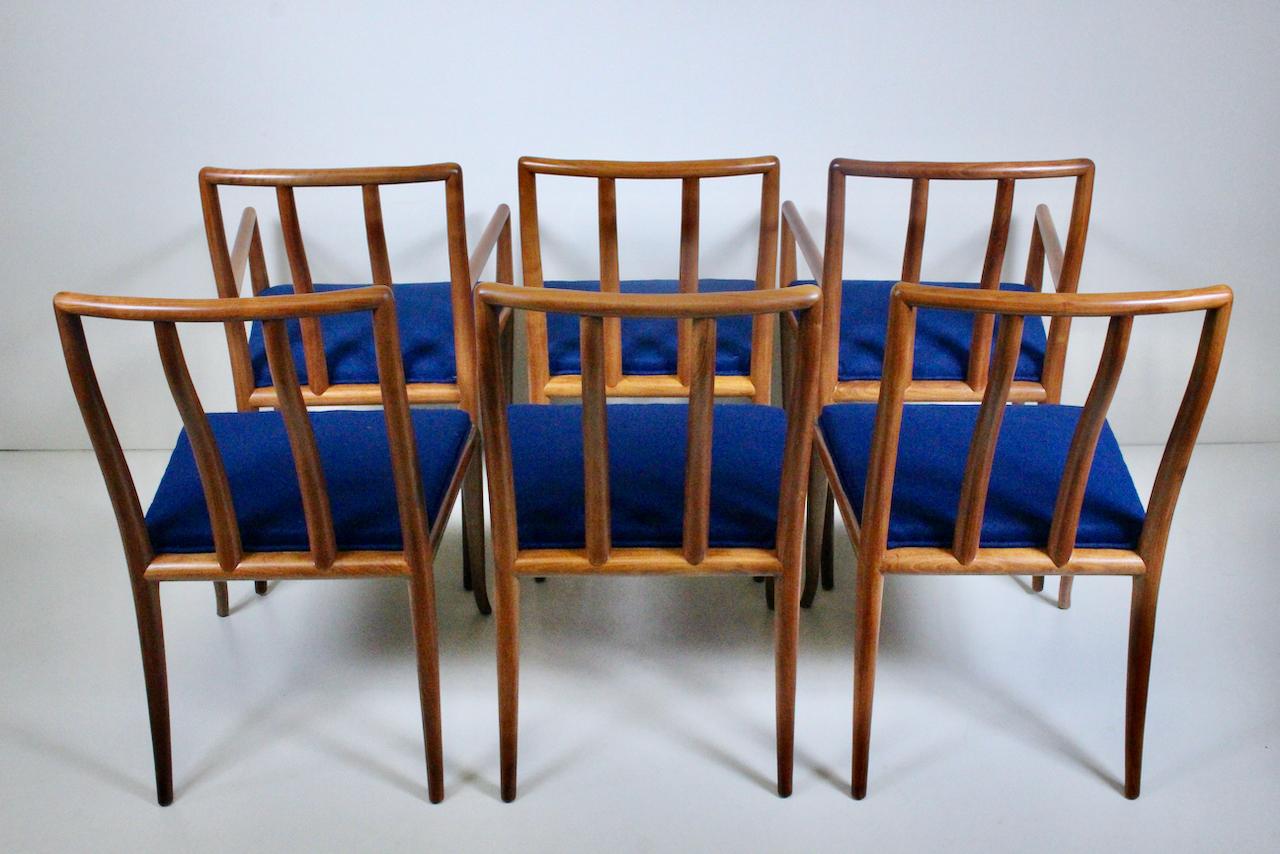 American Set of 6 T. H. Robsjohn Gibbings for Widdicomb Sabre Walnut Dining Chairs, 1950s For Sale