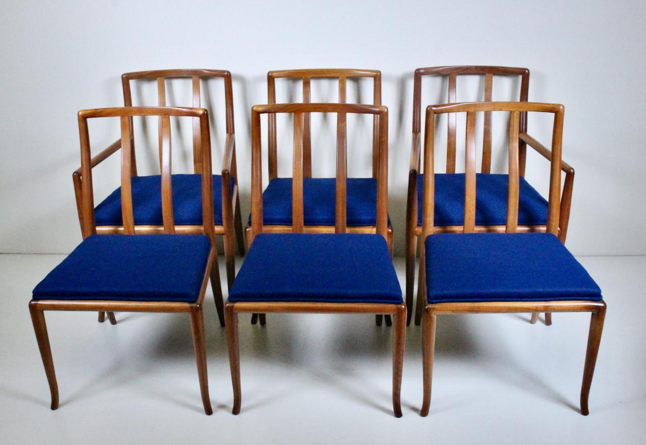 Set Six T. H. Robsjohn Gibbings for Widdicomb Sabre Walnut Dining Chairs, 1950's In Good Condition For Sale In Bainbridge, NY