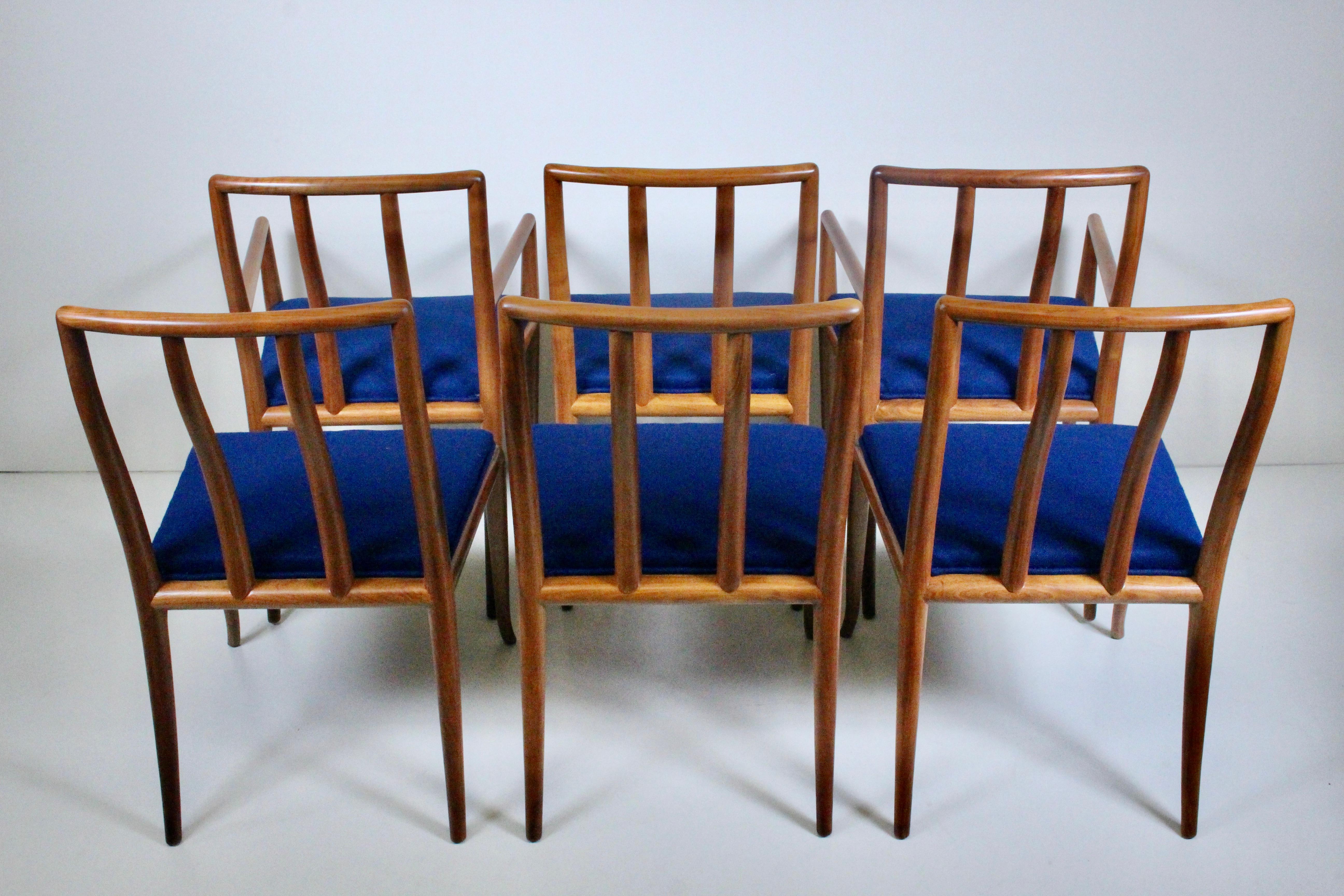 Mid-20th Century Set Six T. H. Robsjohn Gibbings for Widdicomb Sabre Walnut Dining Chairs, 1950's