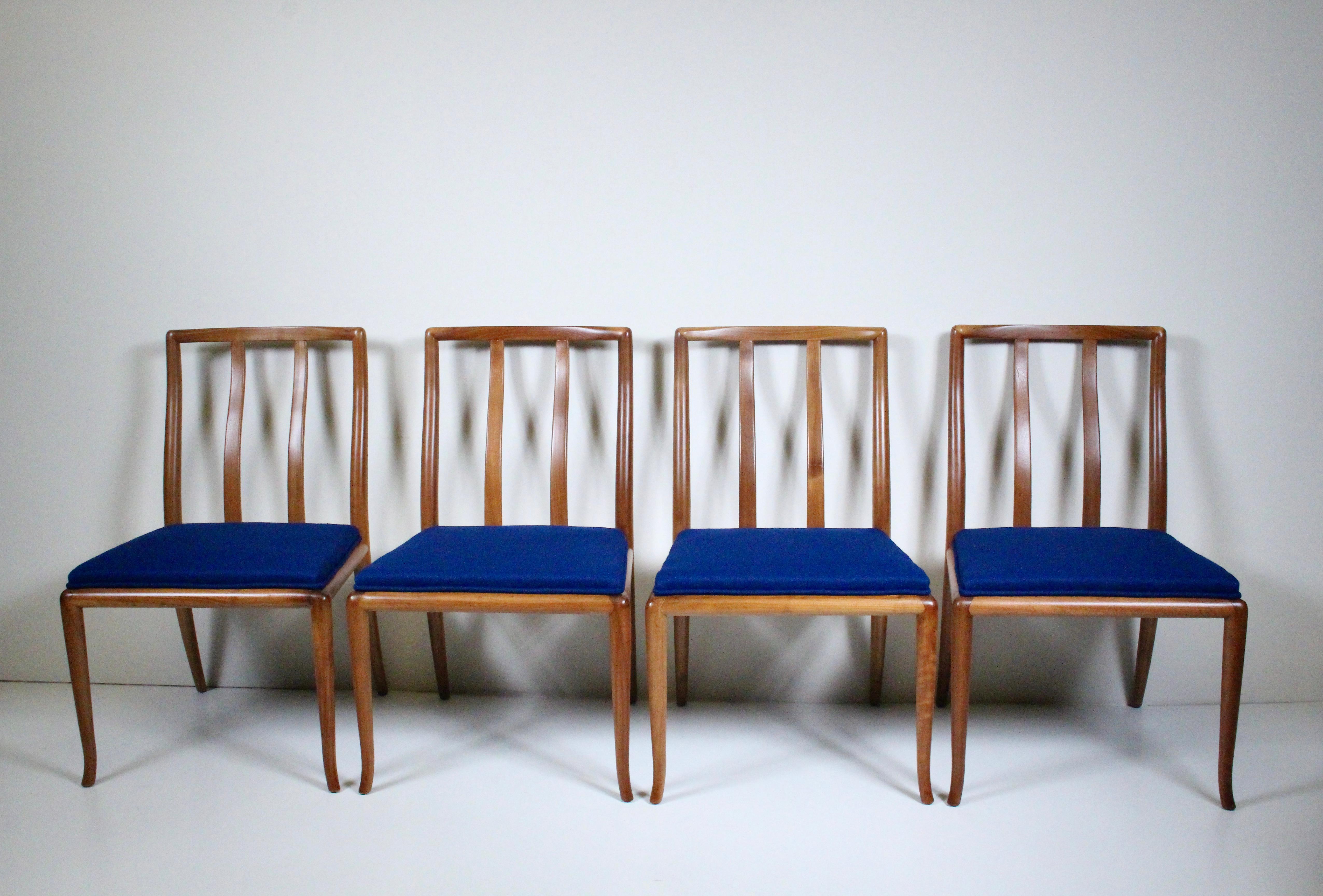 Set Six T. H. Robsjohn Gibbings for Widdicomb Sabre Walnut Dining Chairs, 1950's 1