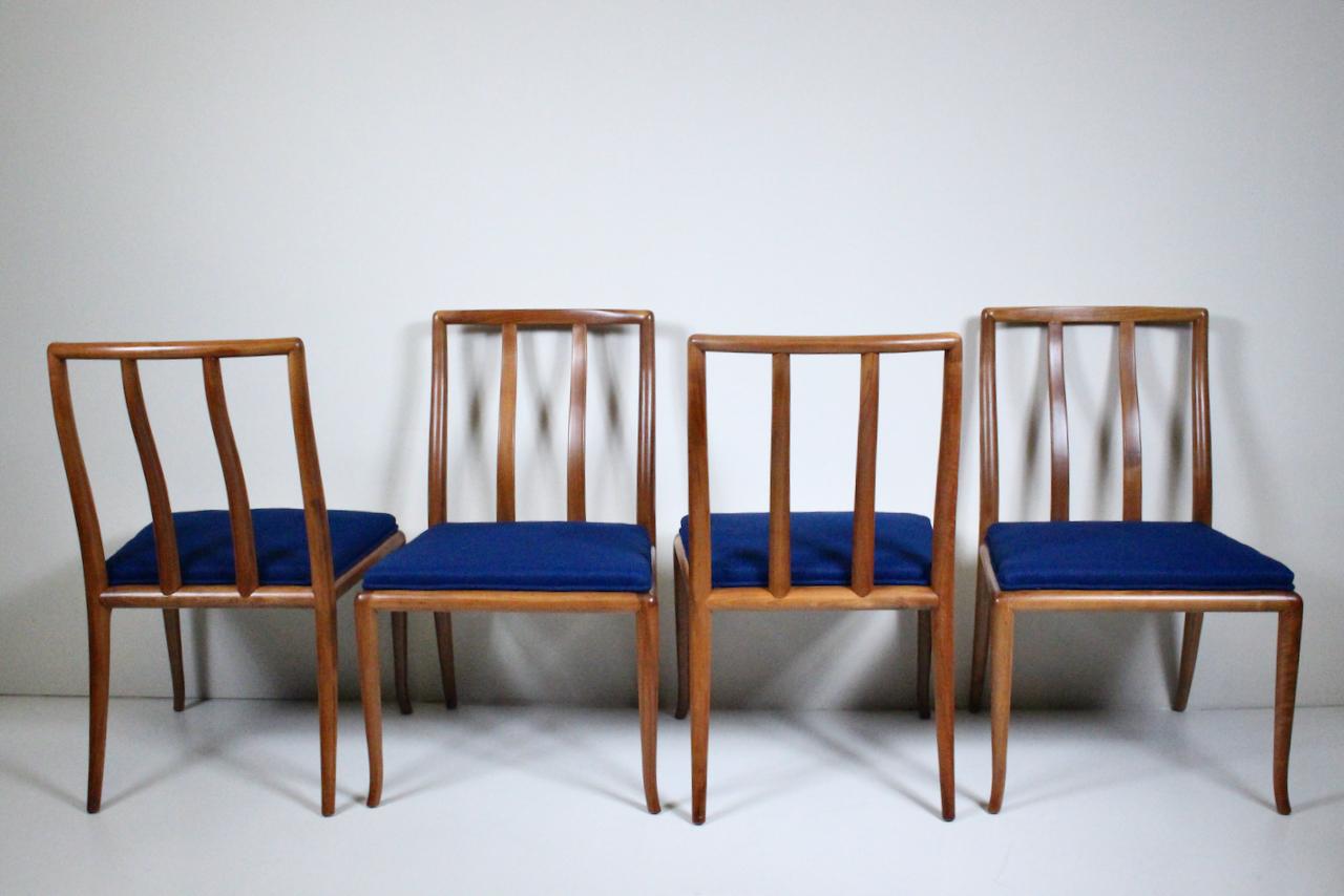 Set Six T. H. Robsjohn Gibbings for Widdicomb Sabre Walnut Dining Chairs, 1950's For Sale 1
