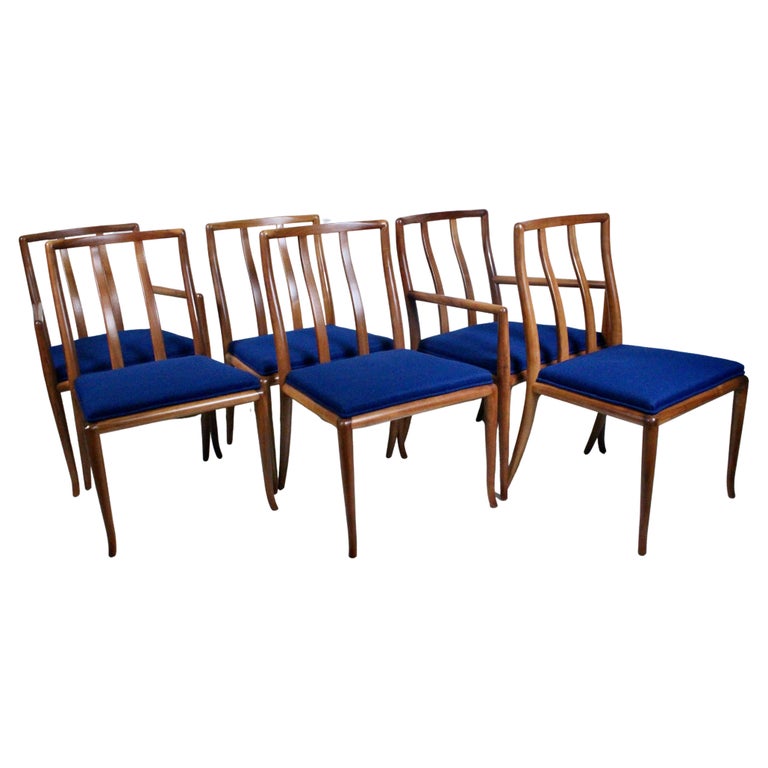 Set Six T. H. Robsjohn Gibbings for Widdicomb Sabre Walnut Dining Chairs, 1950's For Sale