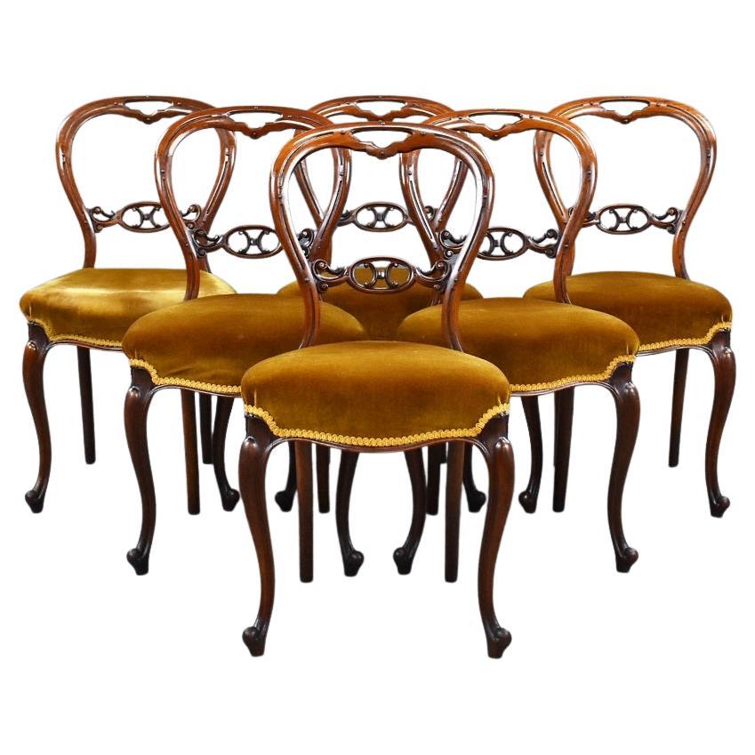 Set of Six Victorian Walnut Dining Room Chairs For Sale at 1stDibs