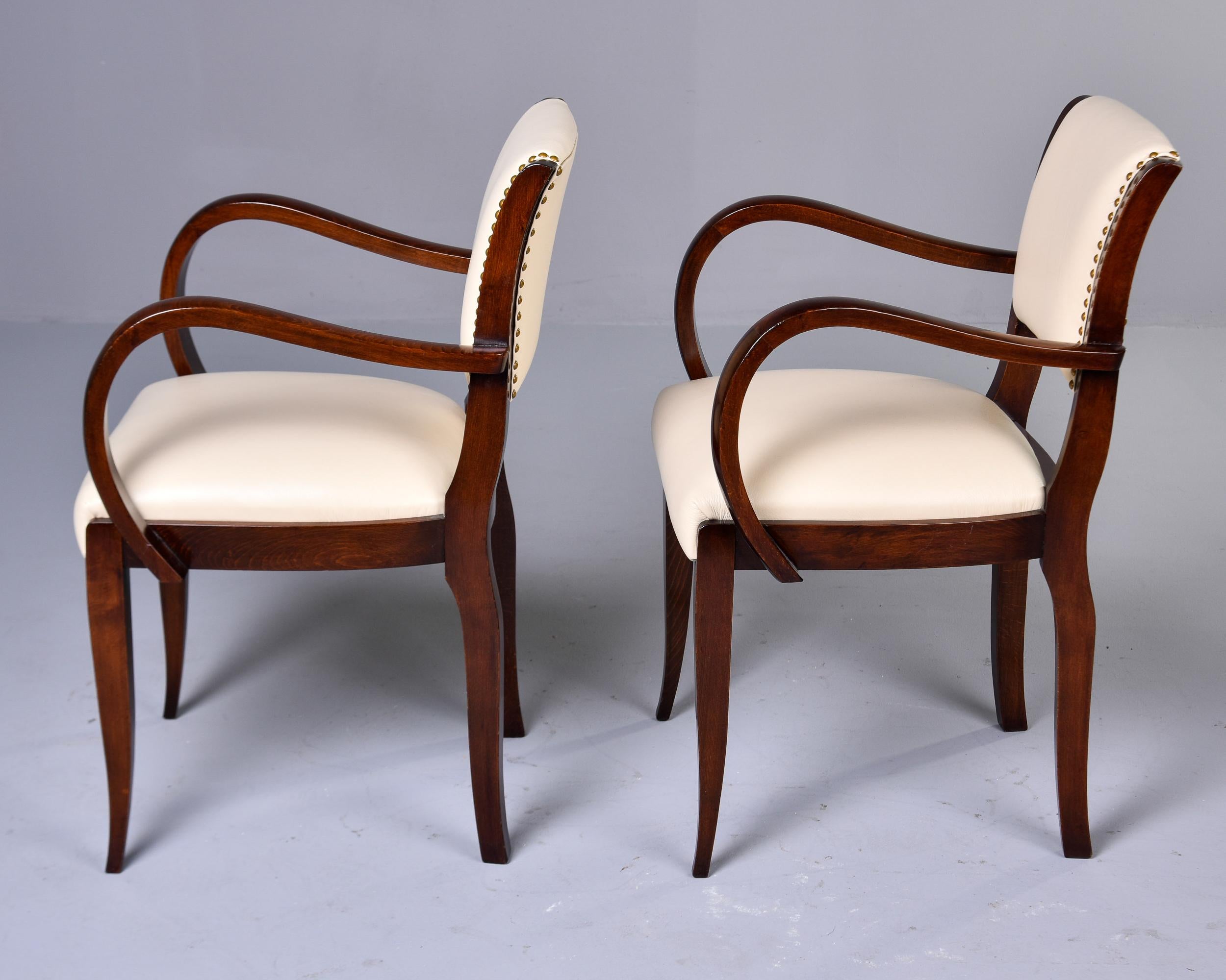 20th Century Set Six Vintage French Curved Arm Walnut Chairs with New Leather Upholstery For Sale