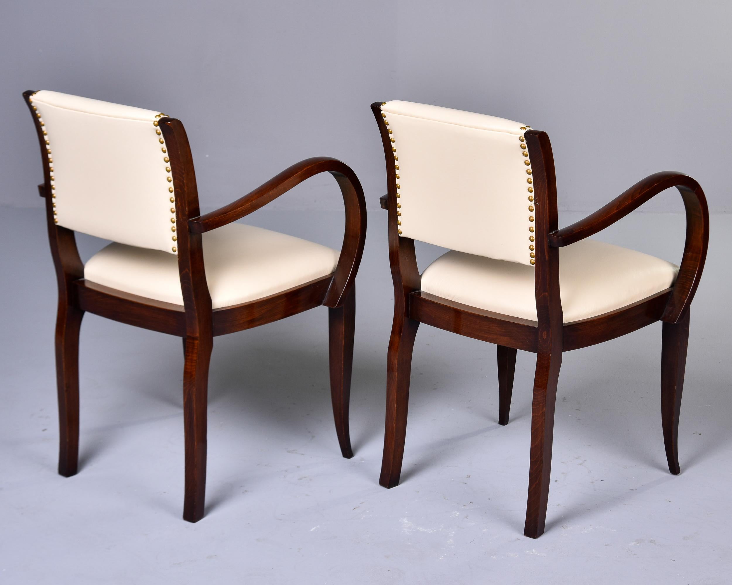 Set Six Vintage French Curved Arm Walnut Chairs with New Leather Upholstery For Sale 2