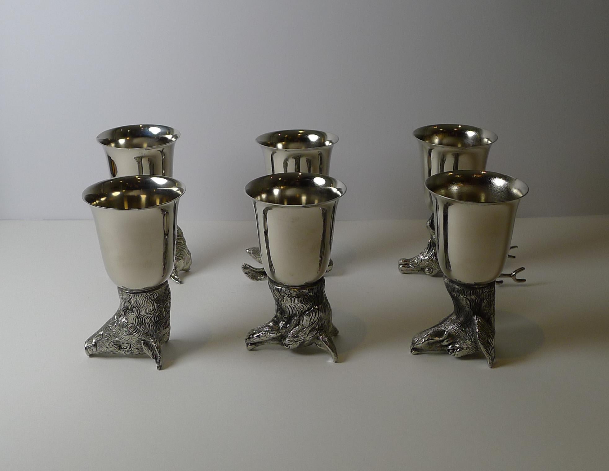 Set Six Vintage Italian Animal Head Stirrup Cups, c.1970 6