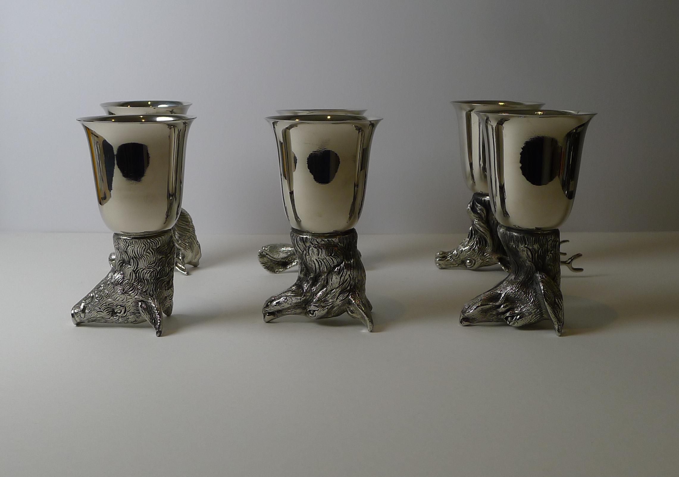 Set Six Vintage Italian Animal Head Stirrup Cups, c.1970 7