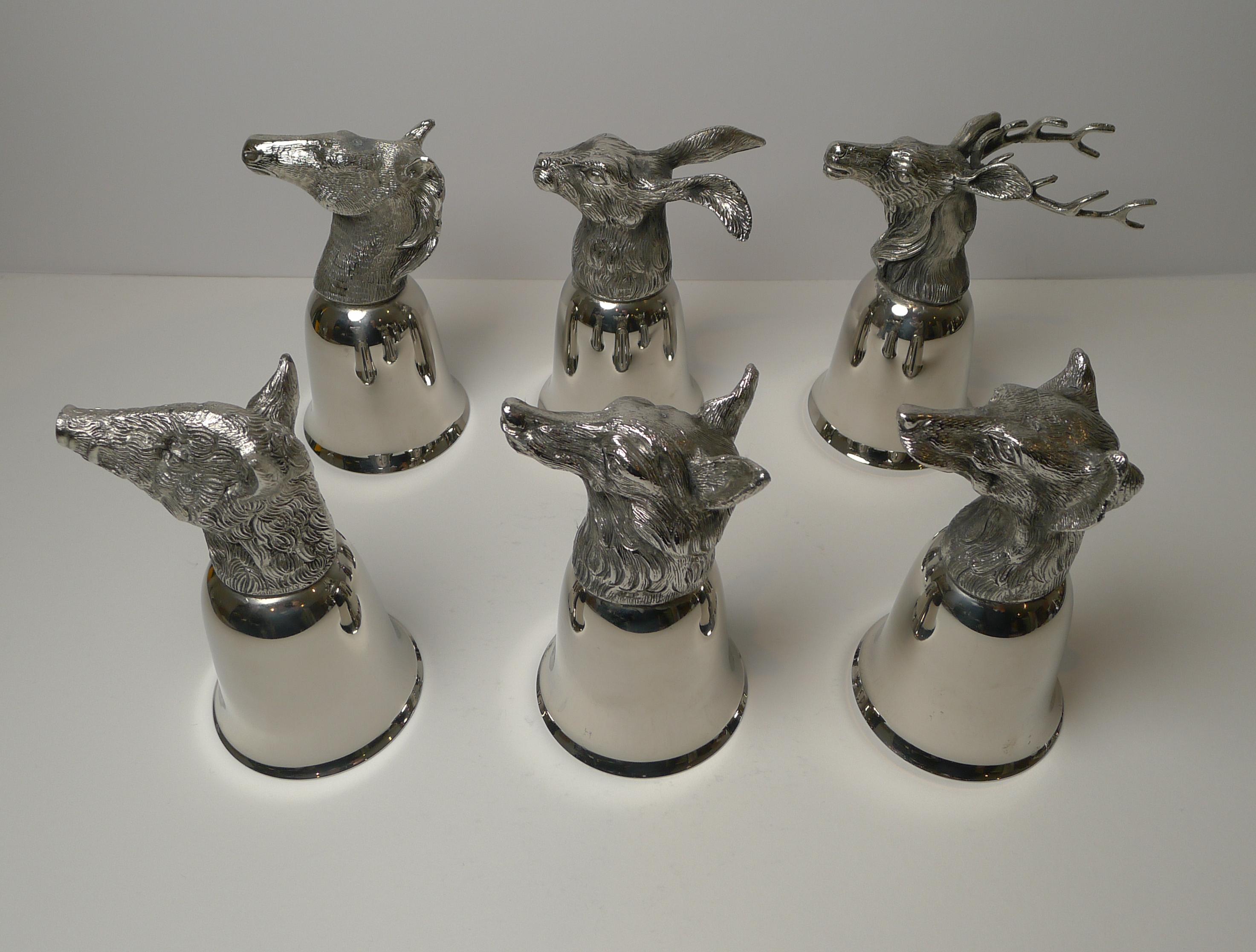 Set Six Vintage Italian Animal Head Stirrup Cups, c.1970 In Good Condition In Bath, GB