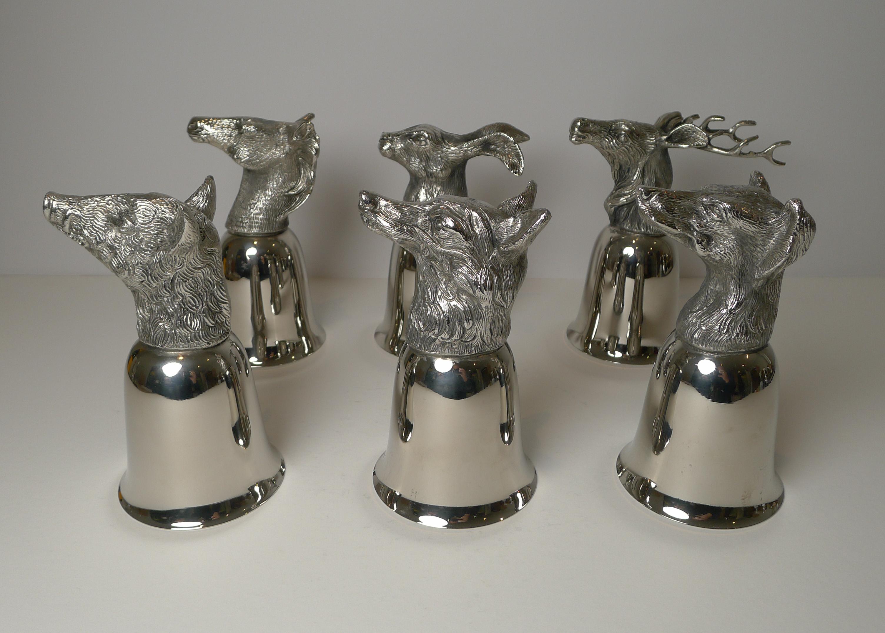 Late 20th Century Set Six Vintage Italian Animal Head Stirrup Cups, c.1970