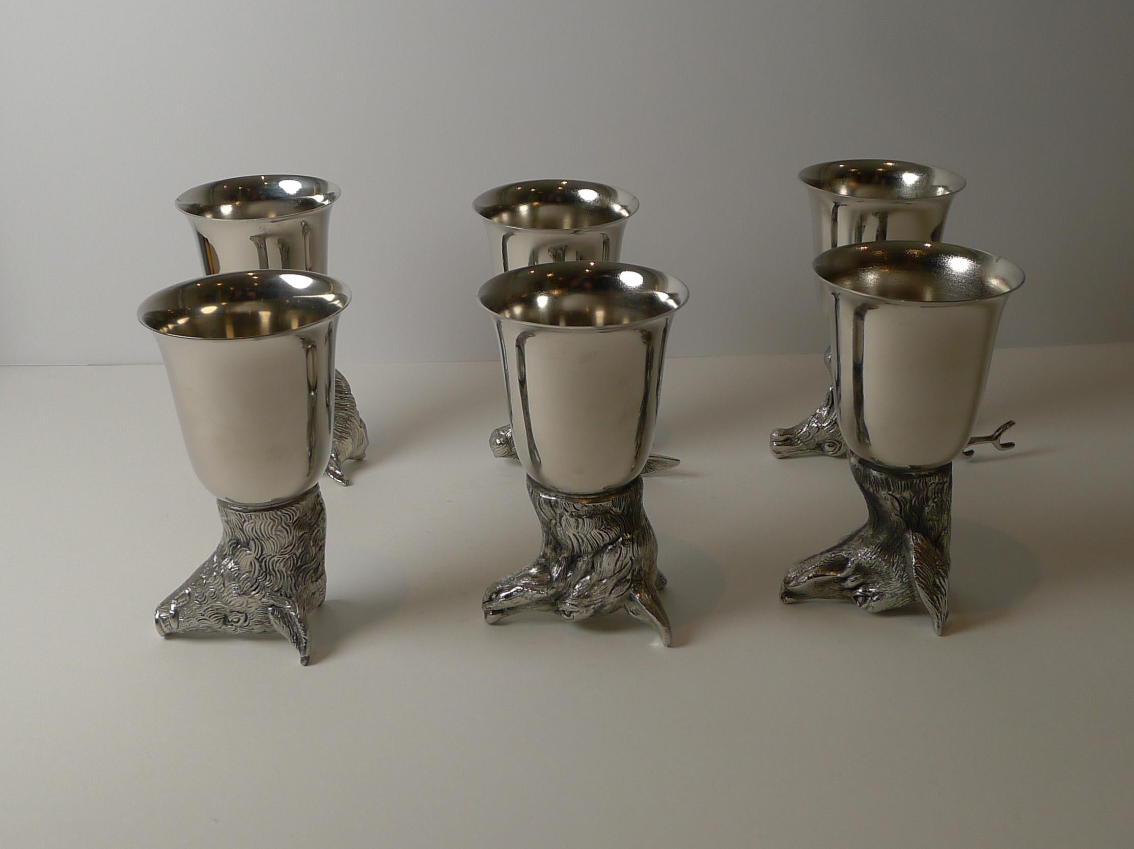 Set Six Vintage Italian Animal Head Stirrup Cups, c.1970 1