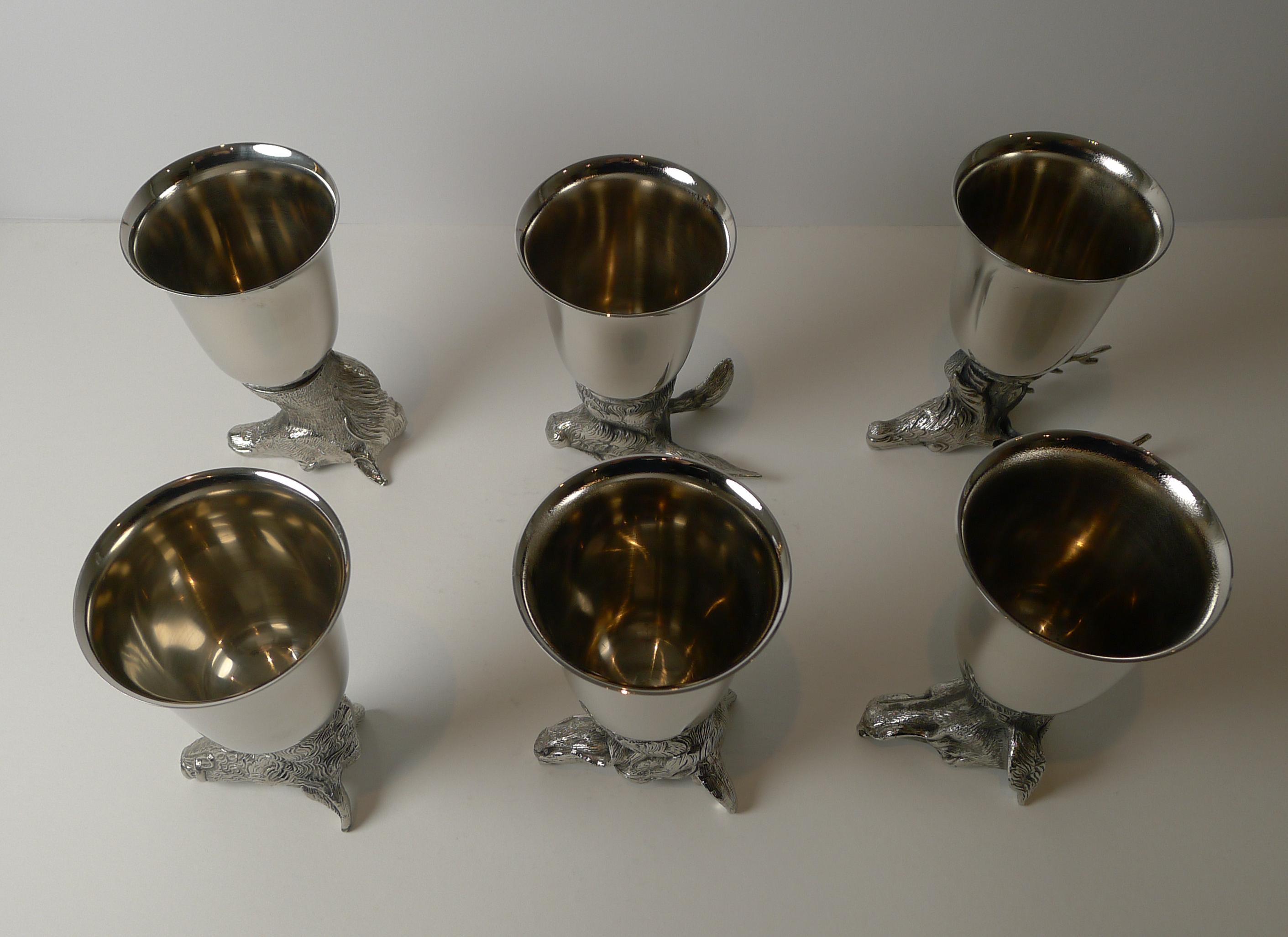 Set Six Vintage Italian Animal Head Stirrup Cups, c.1970 2