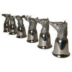 Set Six Vintage Italian Animal Head Stirrup Cups, c.1970