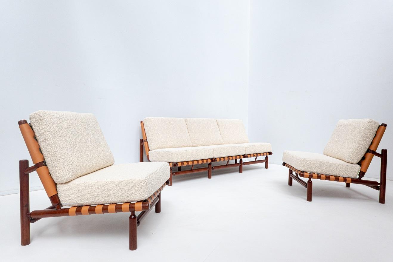 Mid-Century Modern Set Sofa and Pair of Armchairs by Ilmari Tapiovaara for Paolo Arnaboldi, Italy