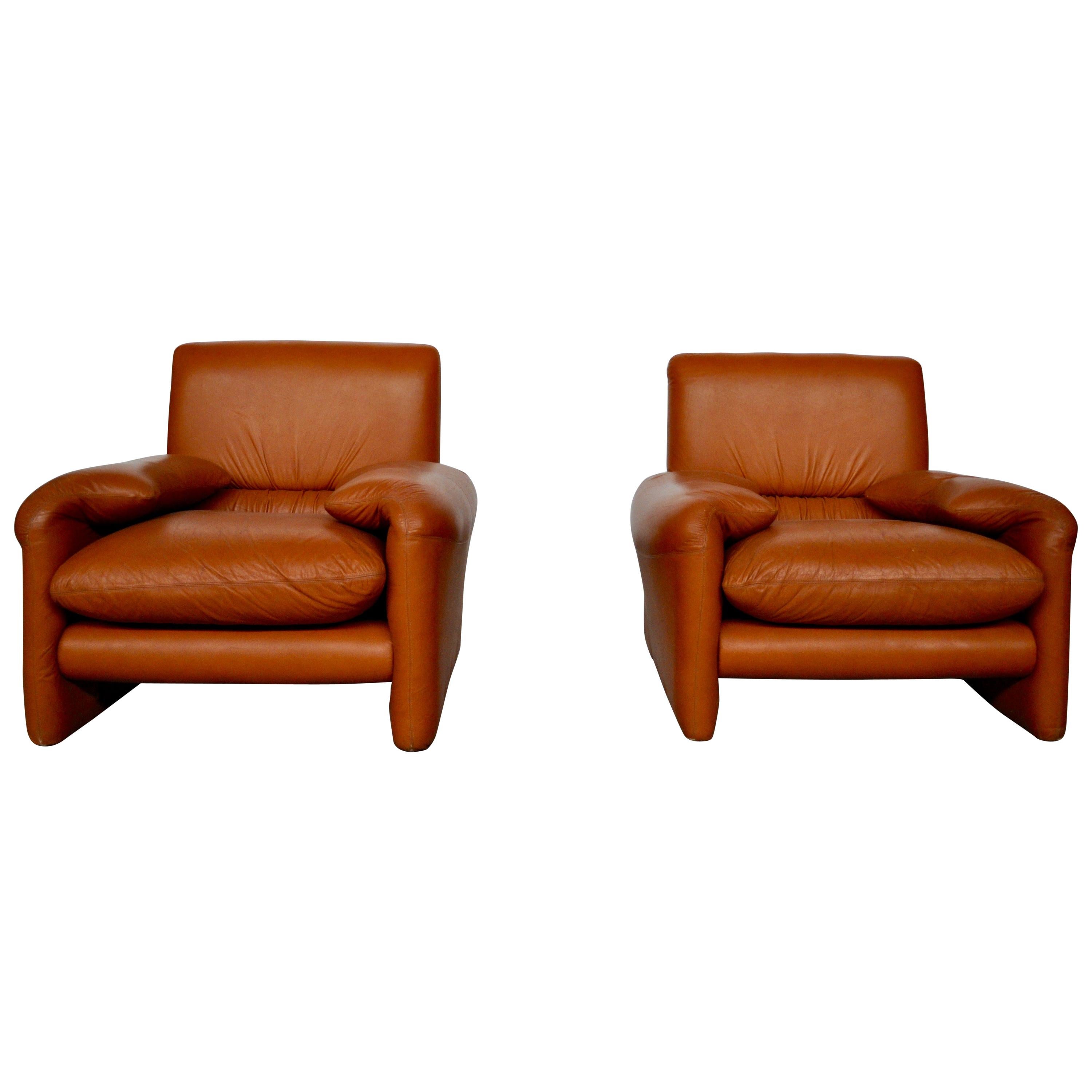 Set Sofa One Place in Cognac Leather, Italy 1970 For Sale