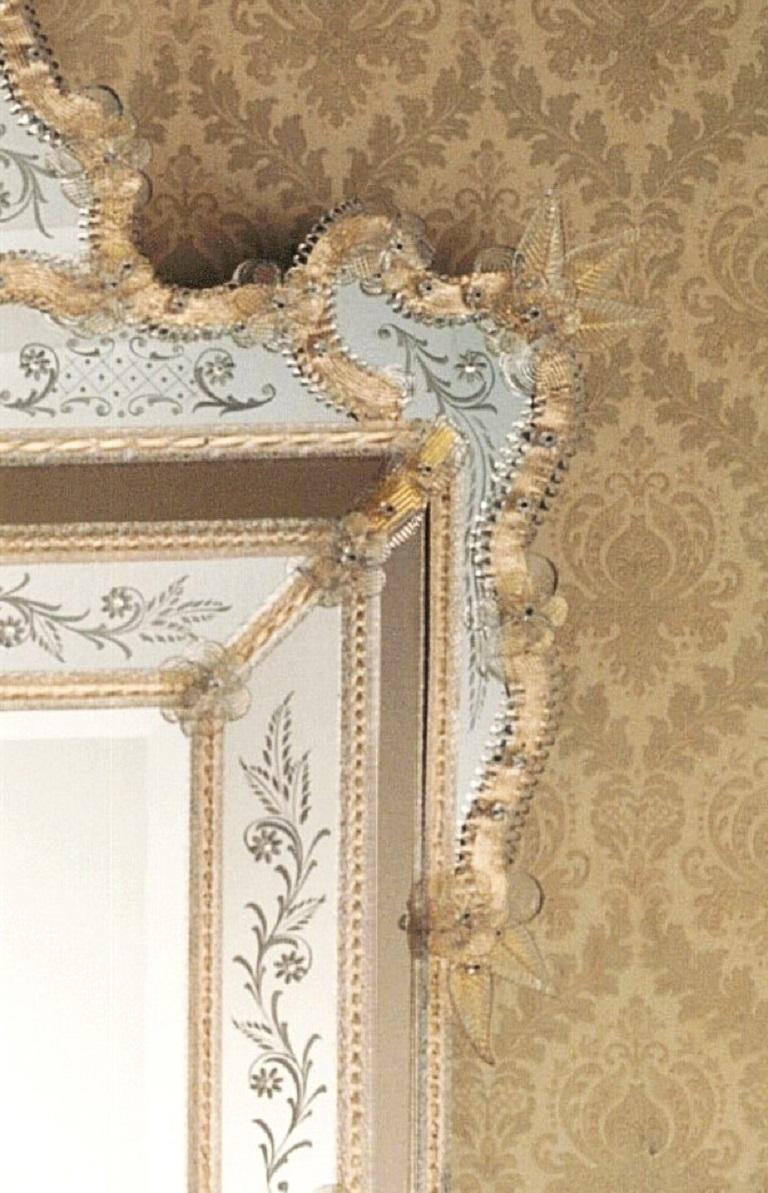 Italiano Specchio Veneziano + Consolle in Vetro di Murano di Fratelli Tosi in vendita
