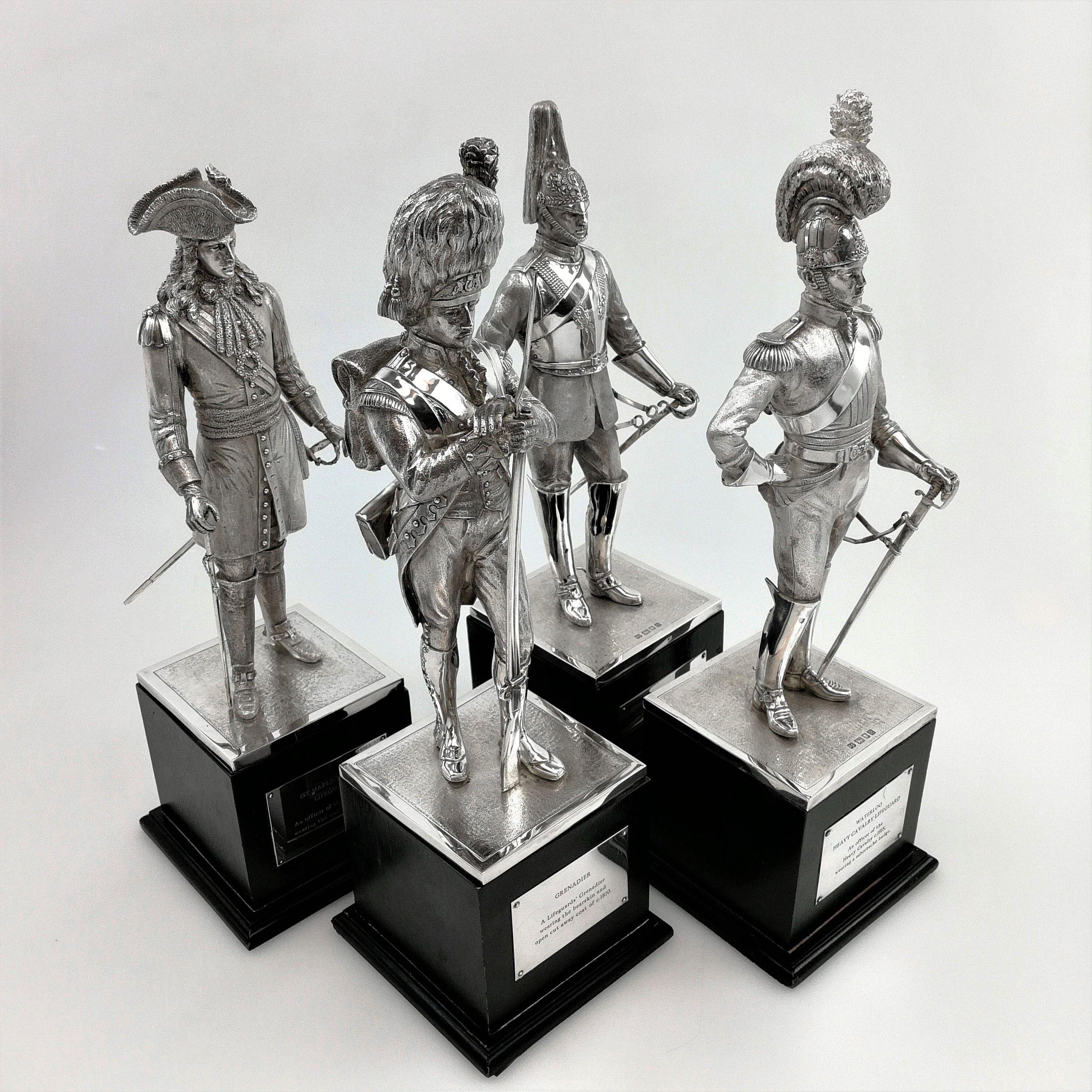 Set Sterling Silver Military Models / Figures Lifeguards Officers, 1991 Soldiers In Good Condition In London, GB