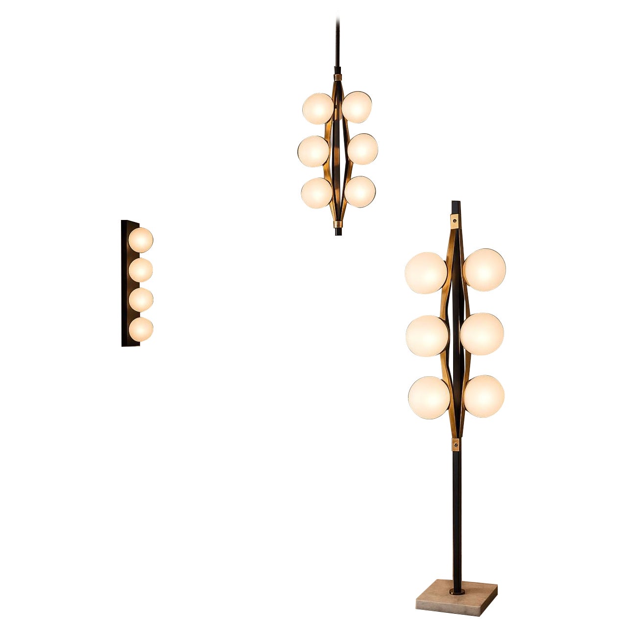Set Stilnovo sculturale Italian '50 con timbro : piantana, lampadario, applique in vendita
