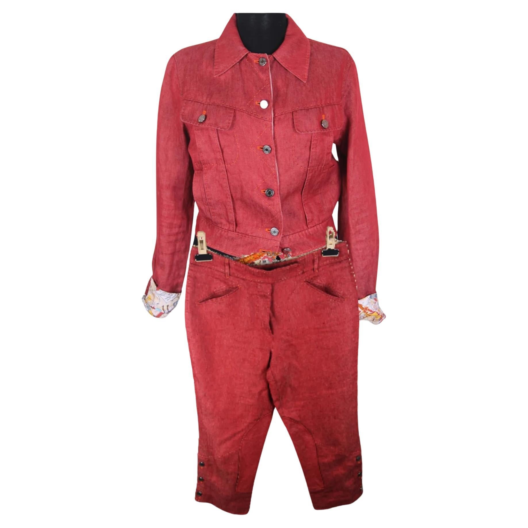 Set Suit Hermes breeches / jacket linen and silk For Sale