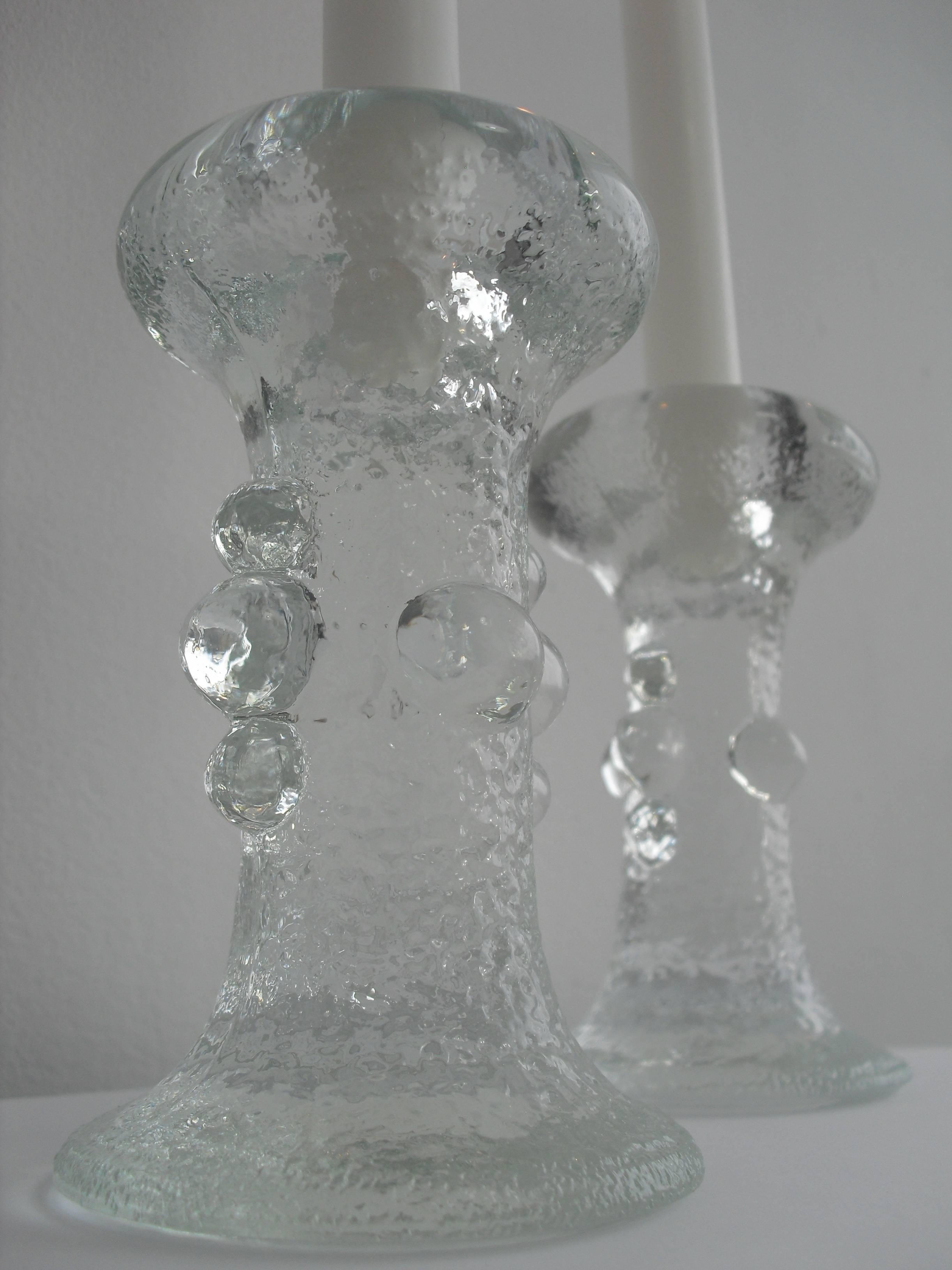 Mid-Century Modern Set Swedish Crystal Glass Pukeberg Candleholders by Staffan Gellerstedt, 1970s For Sale