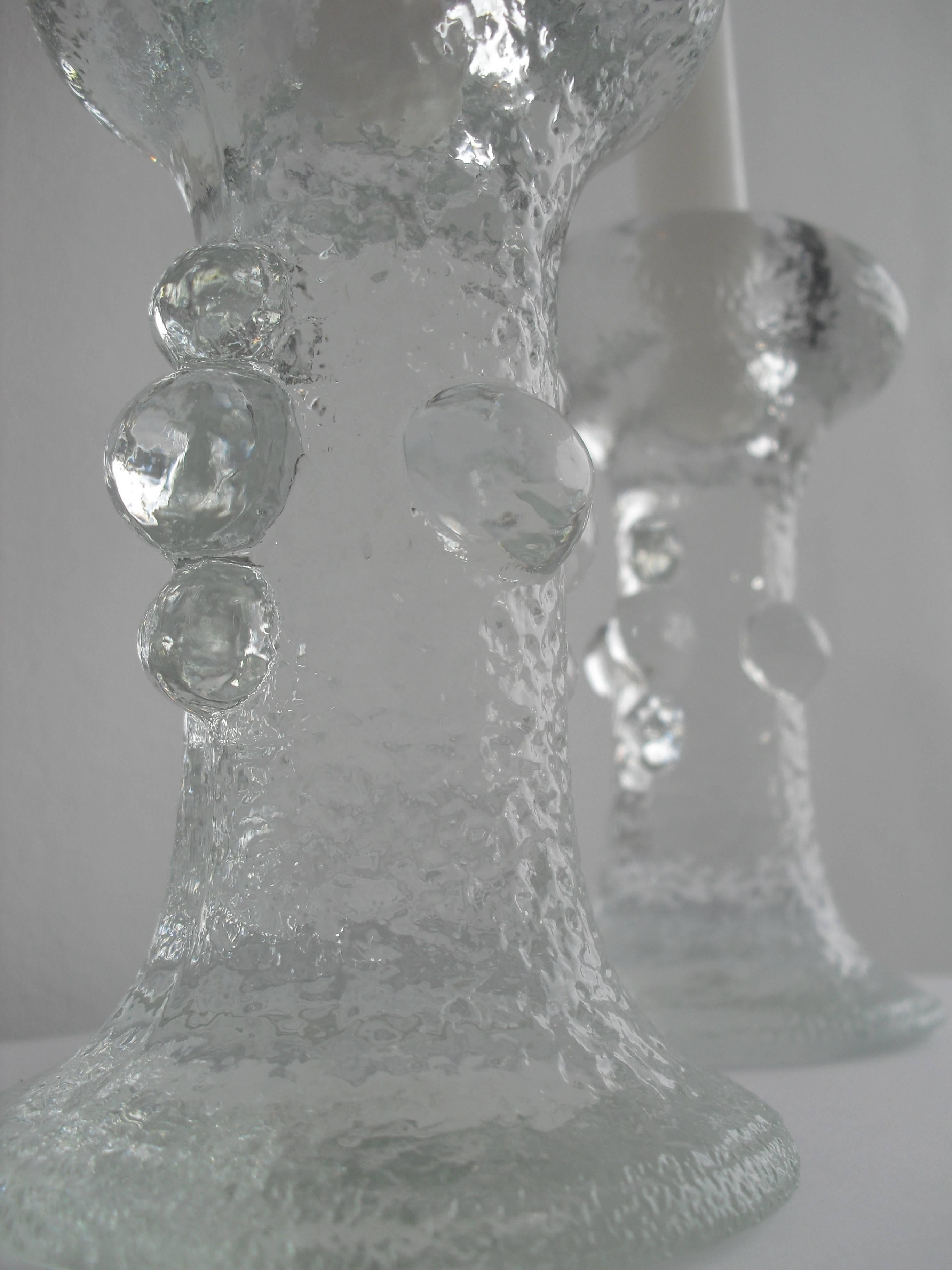 Molded Set Swedish Crystal Glass Pukeberg Candleholders by Staffan Gellerstedt, 1970s For Sale