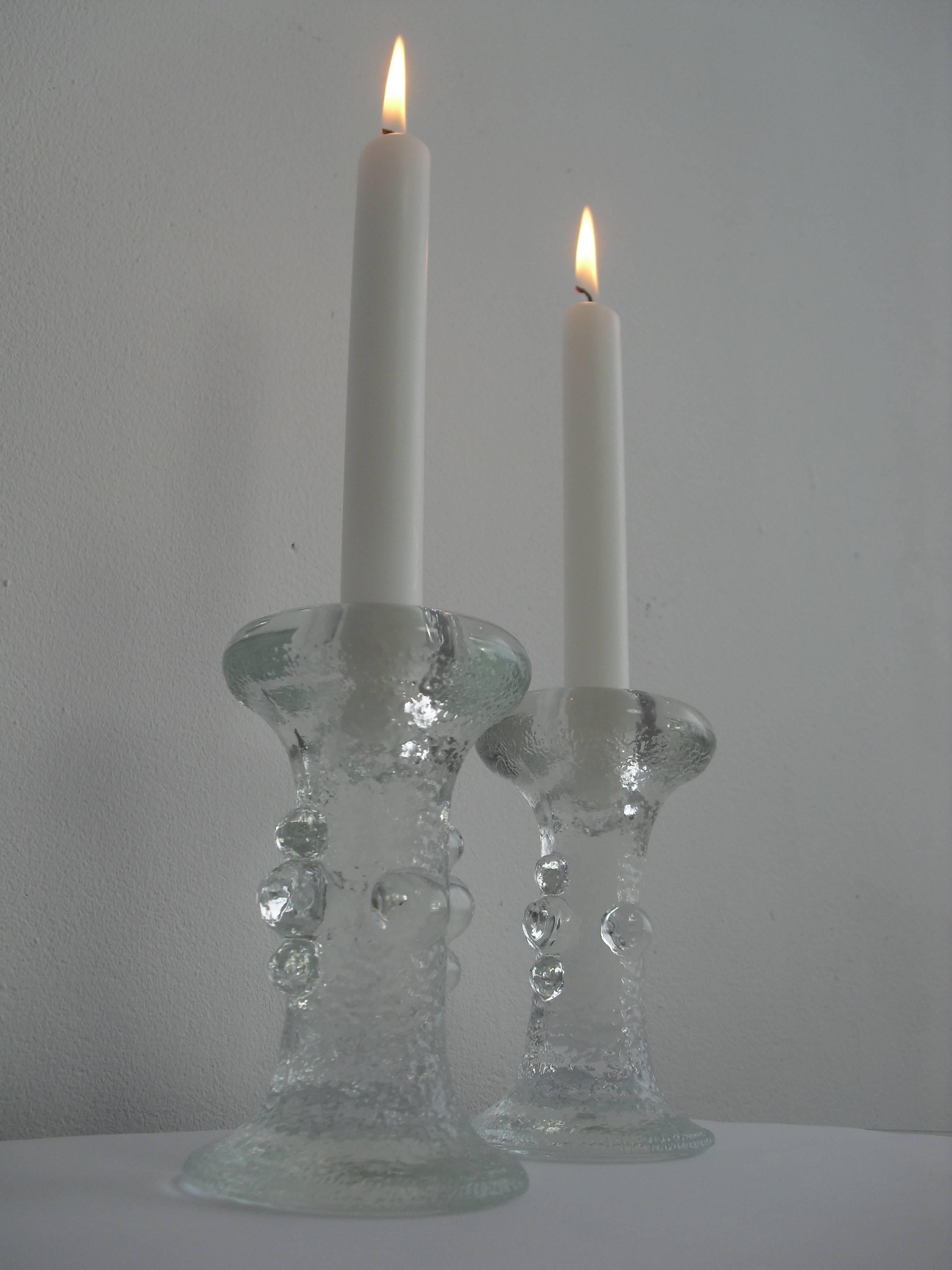 Set Swedish Crystal Glass Pukeberg Candleholders by Staffan Gellerstedt, 1970s In Excellent Condition For Sale In Westmaas, NL