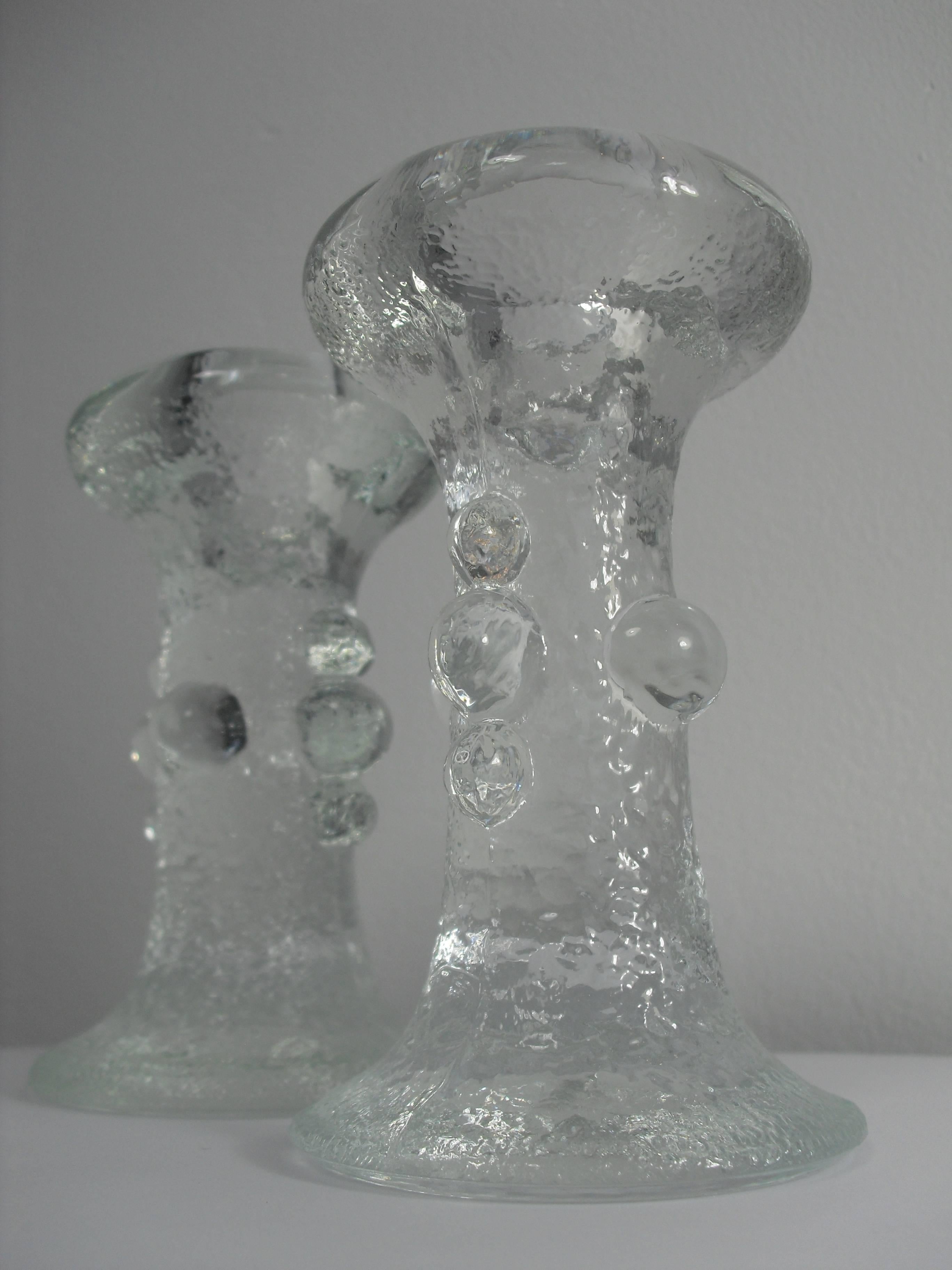20th Century Set Swedish Crystal Glass Pukeberg Candleholders by Staffan Gellerstedt, 1970s For Sale