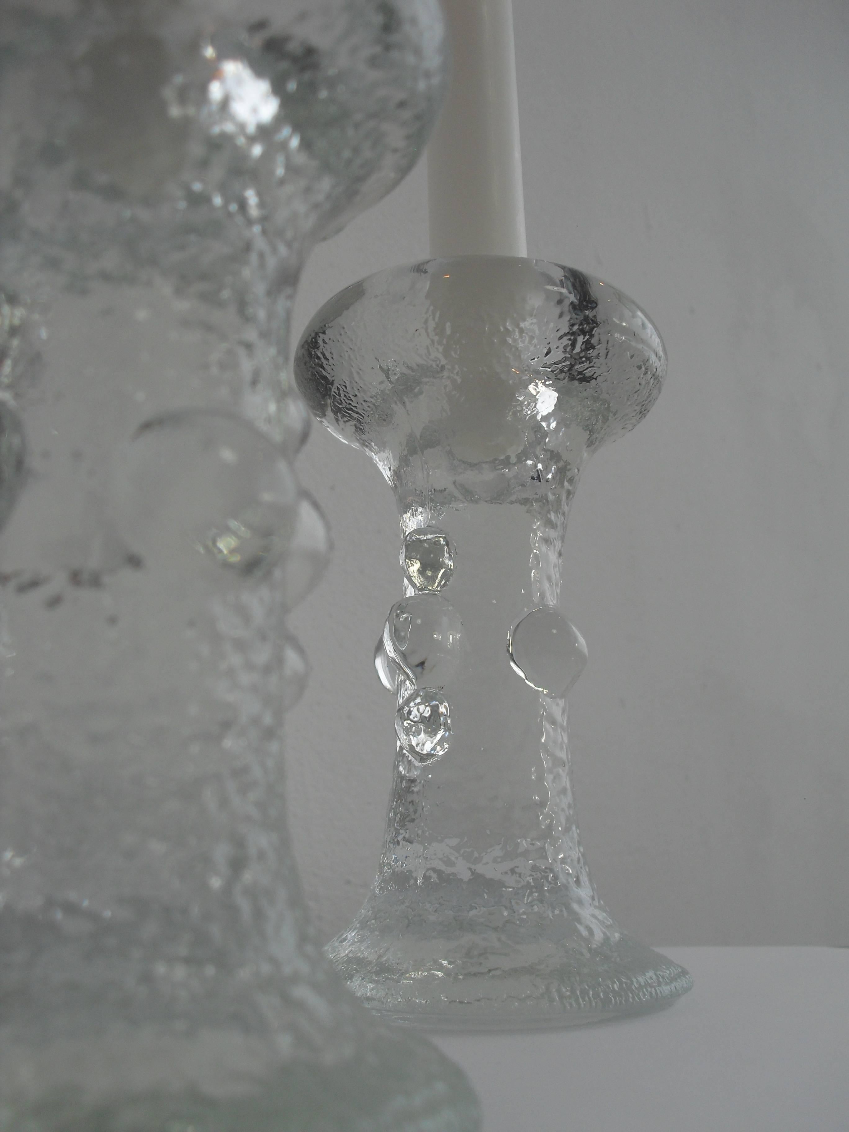Set Swedish Crystal Glass Pukeberg Candleholders by Staffan Gellerstedt, 1970s For Sale 1