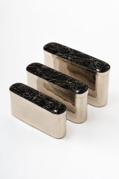 SET di scatole ovali Tafi in onice, alpaca argentata e pietra di onice nero