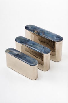 Conjunto de cajitas ovaladas Tafi de ónix, plata de alpaca y ónix azul
