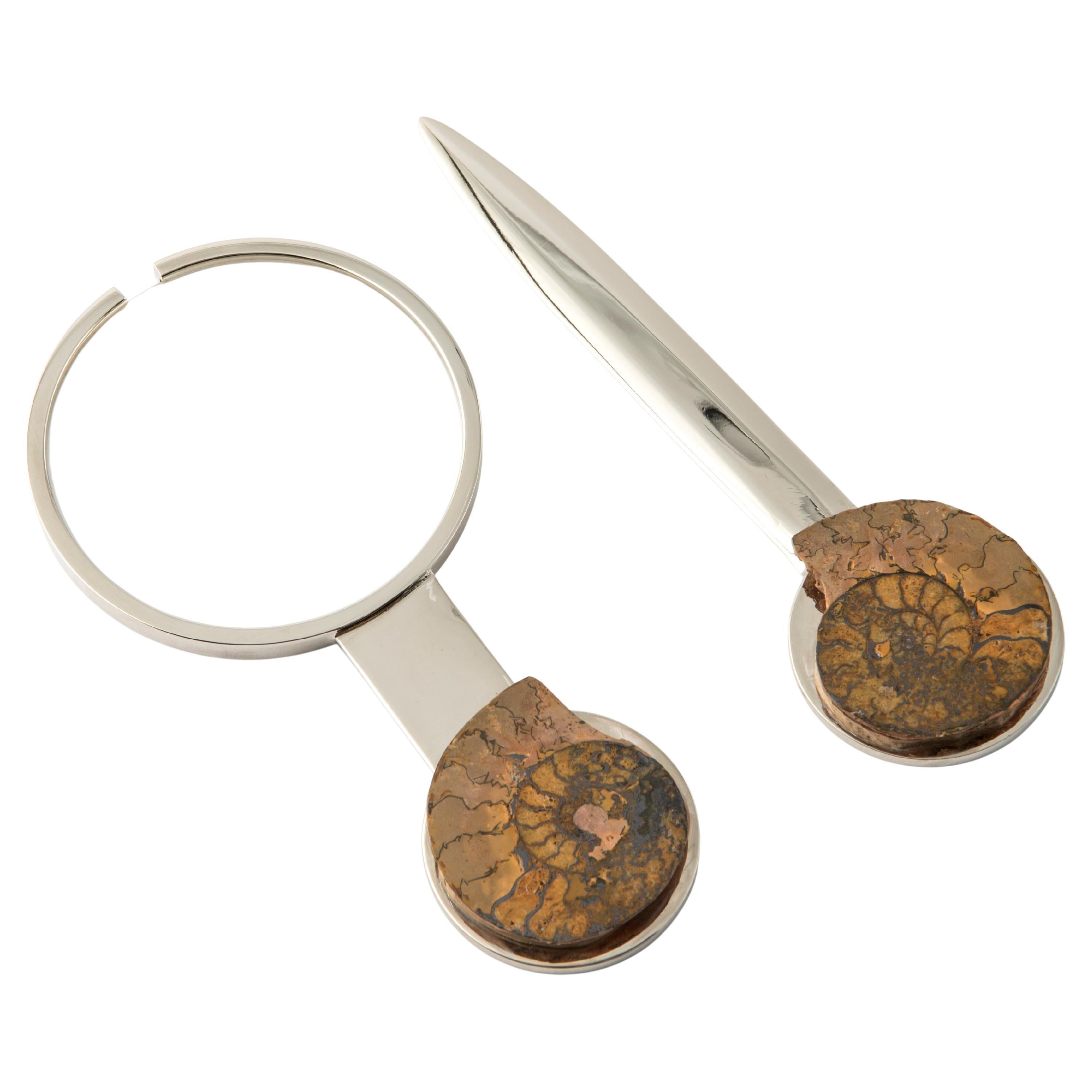 Set de bureau avec loupe et ouvre-lettres - Fossiles d'ammonites