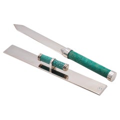 Emerald Green Shagreen Leather Letter Opener and Ruler Set -  Galucharme