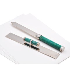 Emerald Green Shagreen Leather Letter Opener and Ruler Set -  Galucharme