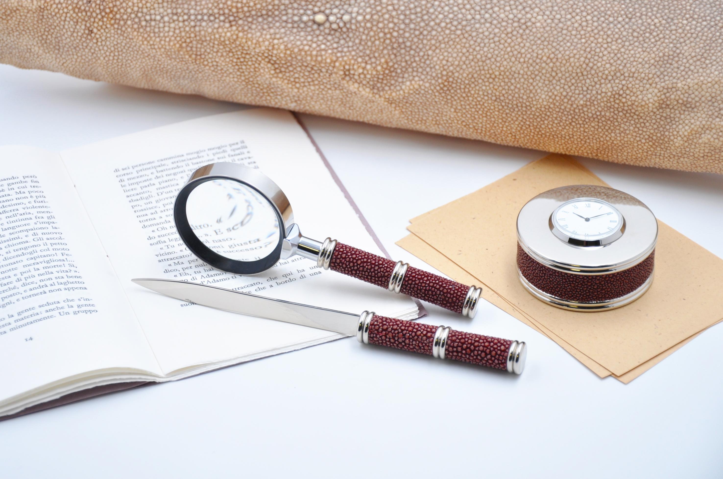 Modern Trio of Shagreen Genuine Leather Desk Accessories - Galucharme Collection For Sale