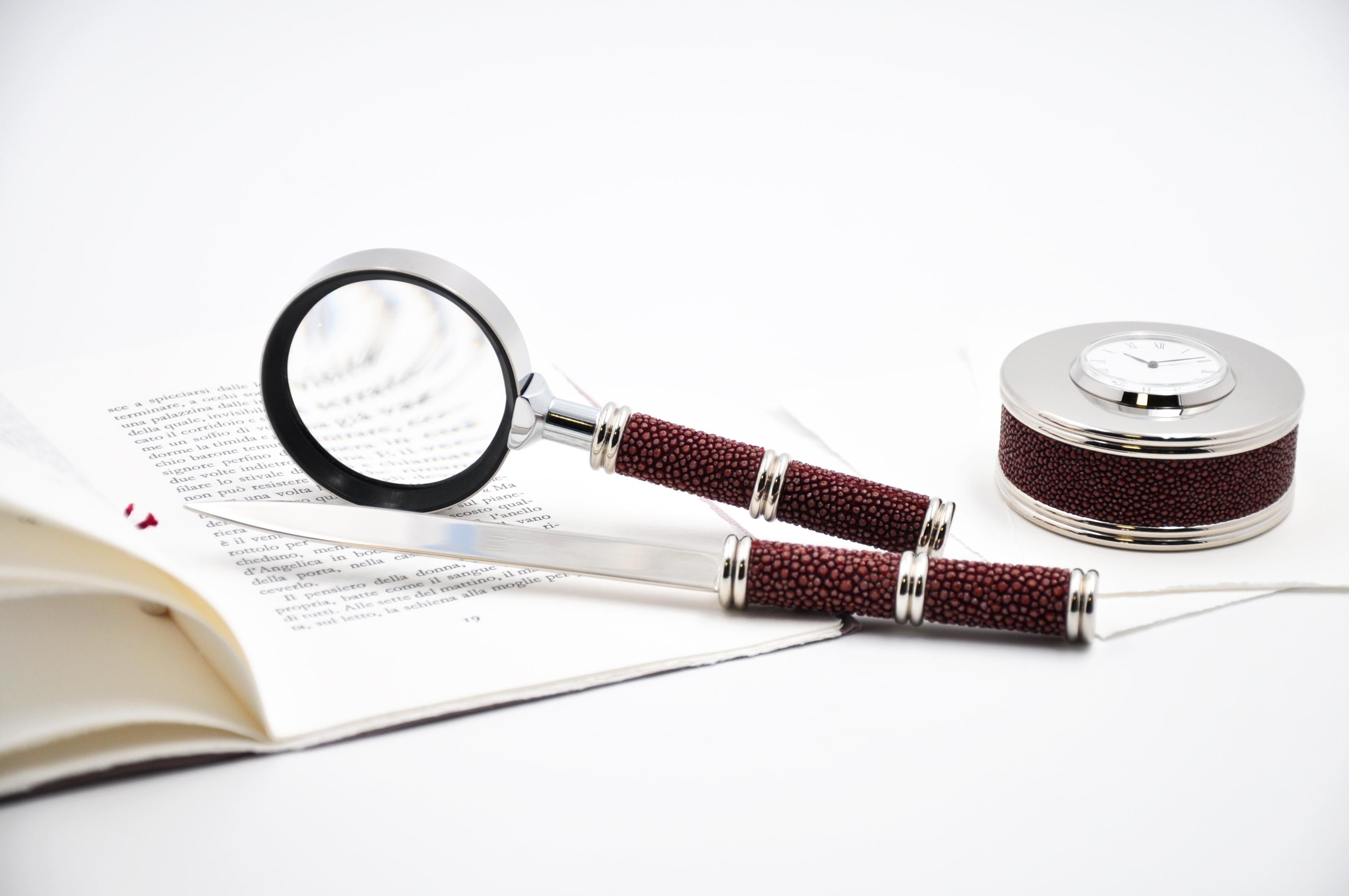 Italian Trio of Shagreen Genuine Leather Desk Accessories - Galucharme Collection For Sale