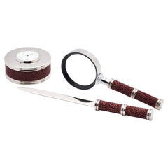 Trio of Shagreen Genuine Leather Desk Accessories - Galucharme Collection