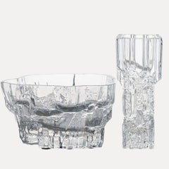 Set Tapio Wirkkala Glasschüssel mit Fuß und Glasvase, Inari Kantarelli, Finnland